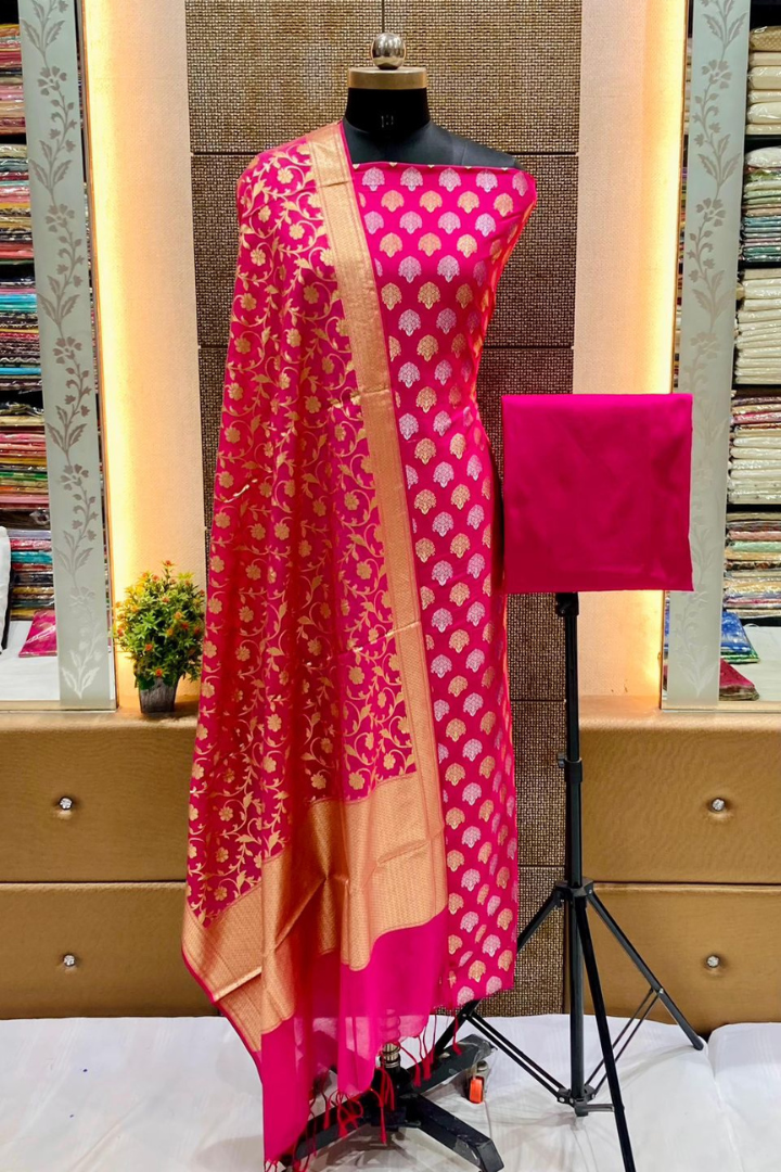 Pure Handloom Banarasi Silk Suit with Zari Weaving
