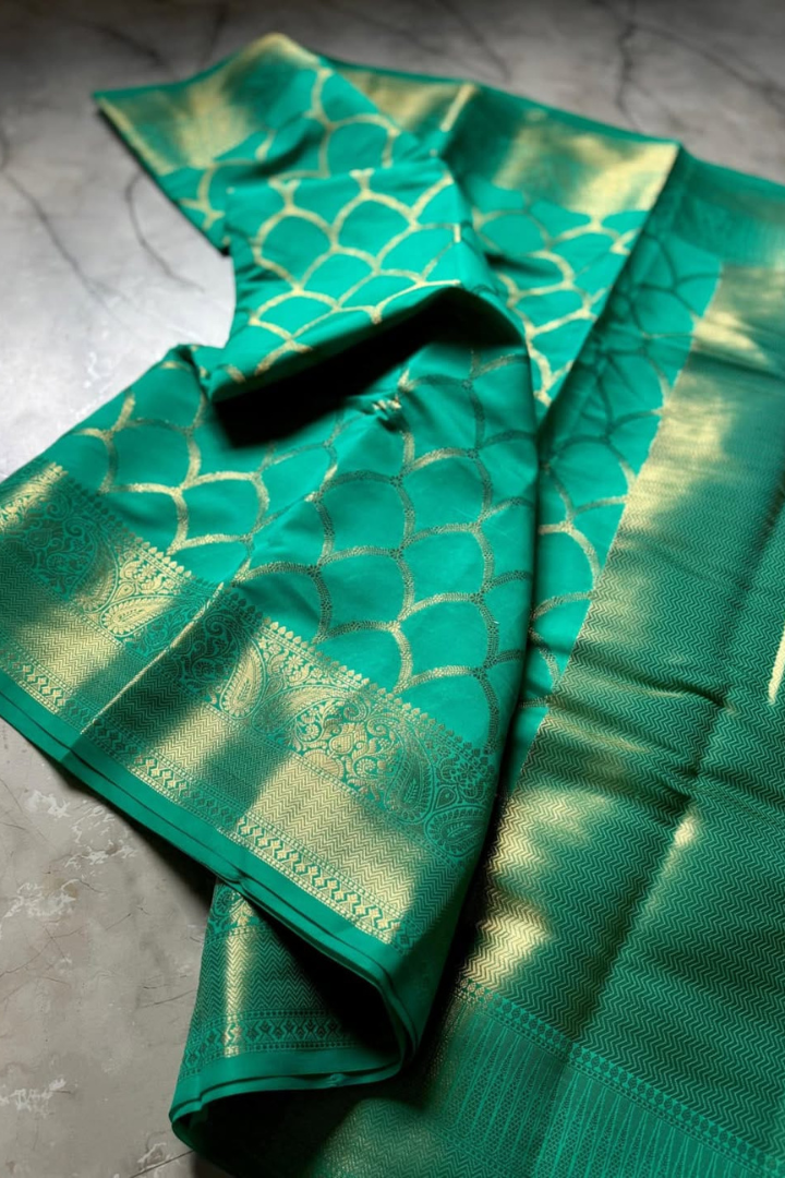 Sea Green Banarasi Katan Silk Saree with Zari & Heavy Pallu