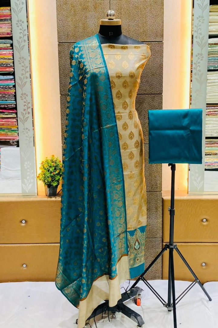 Elegant Banarasi Cotton Suit with Silk Dupatta