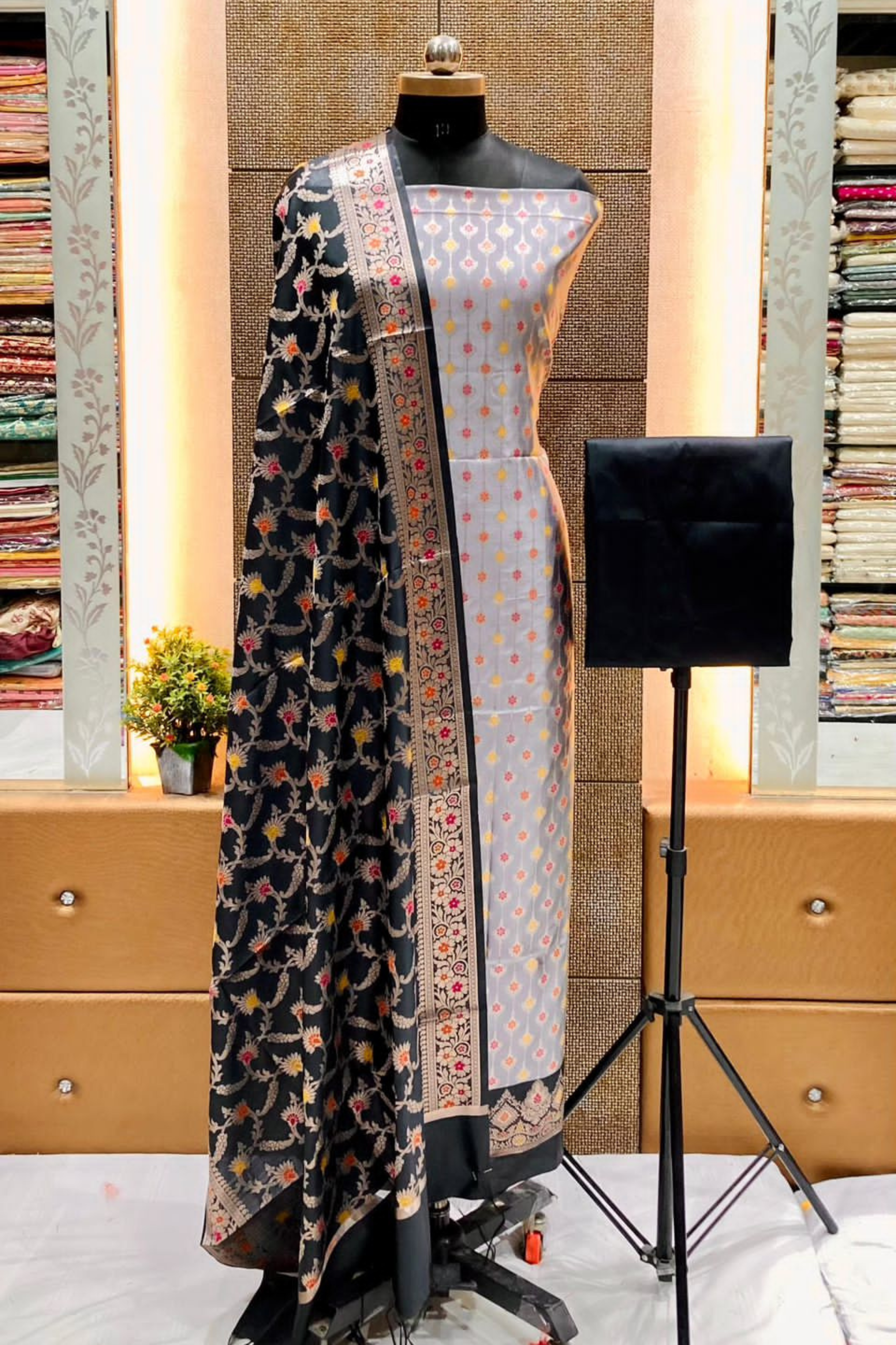 Banarasi Katan Silk Zari Weaving Suit with Alfi Dupatta