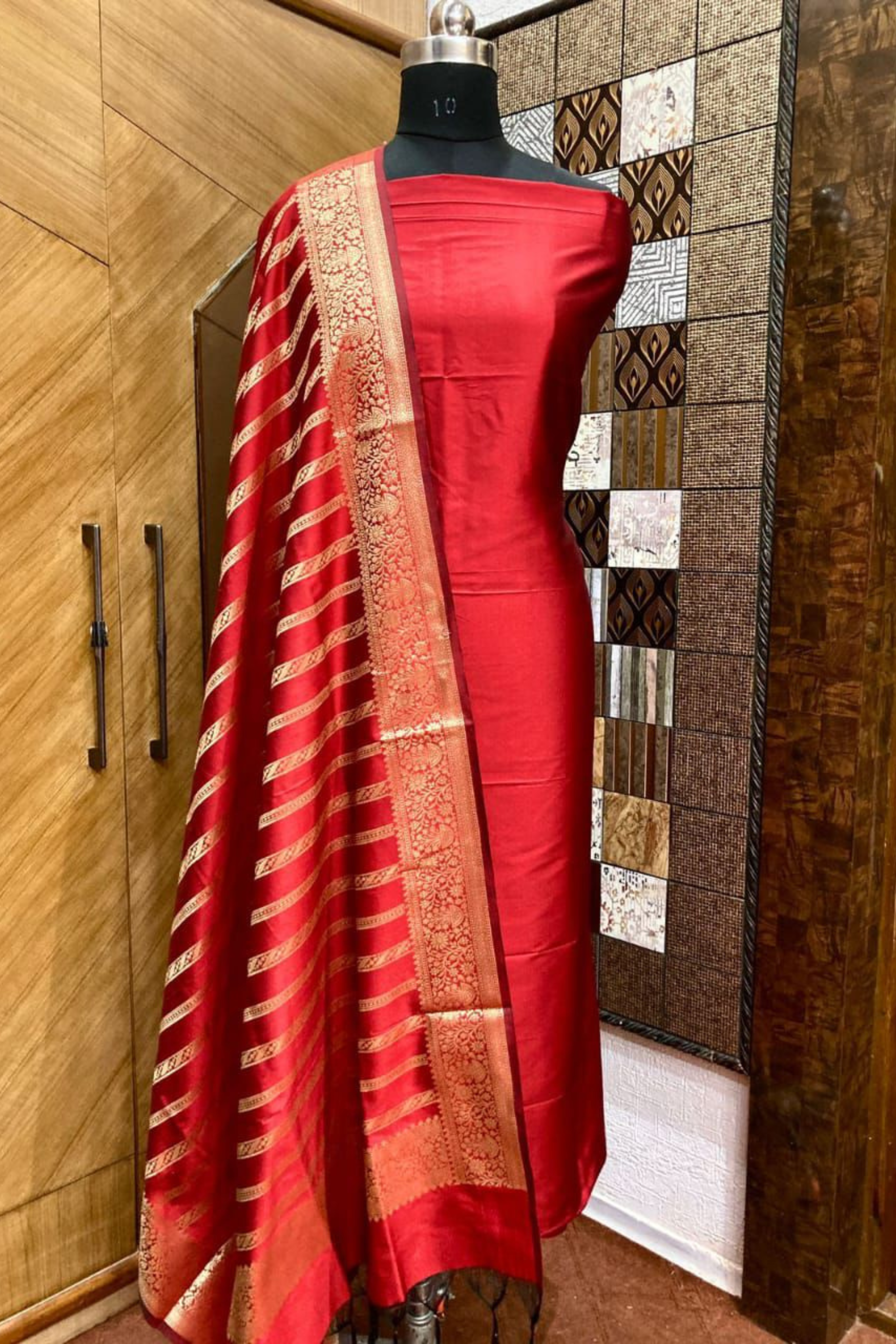 Banarasi Katan Pushpa Silk Suit with Zari Weaving Dupatta