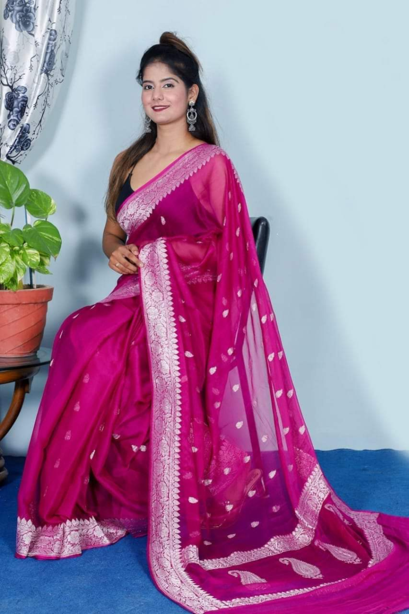 Magenta Pink Banarasi Khaddi Georgette Saree