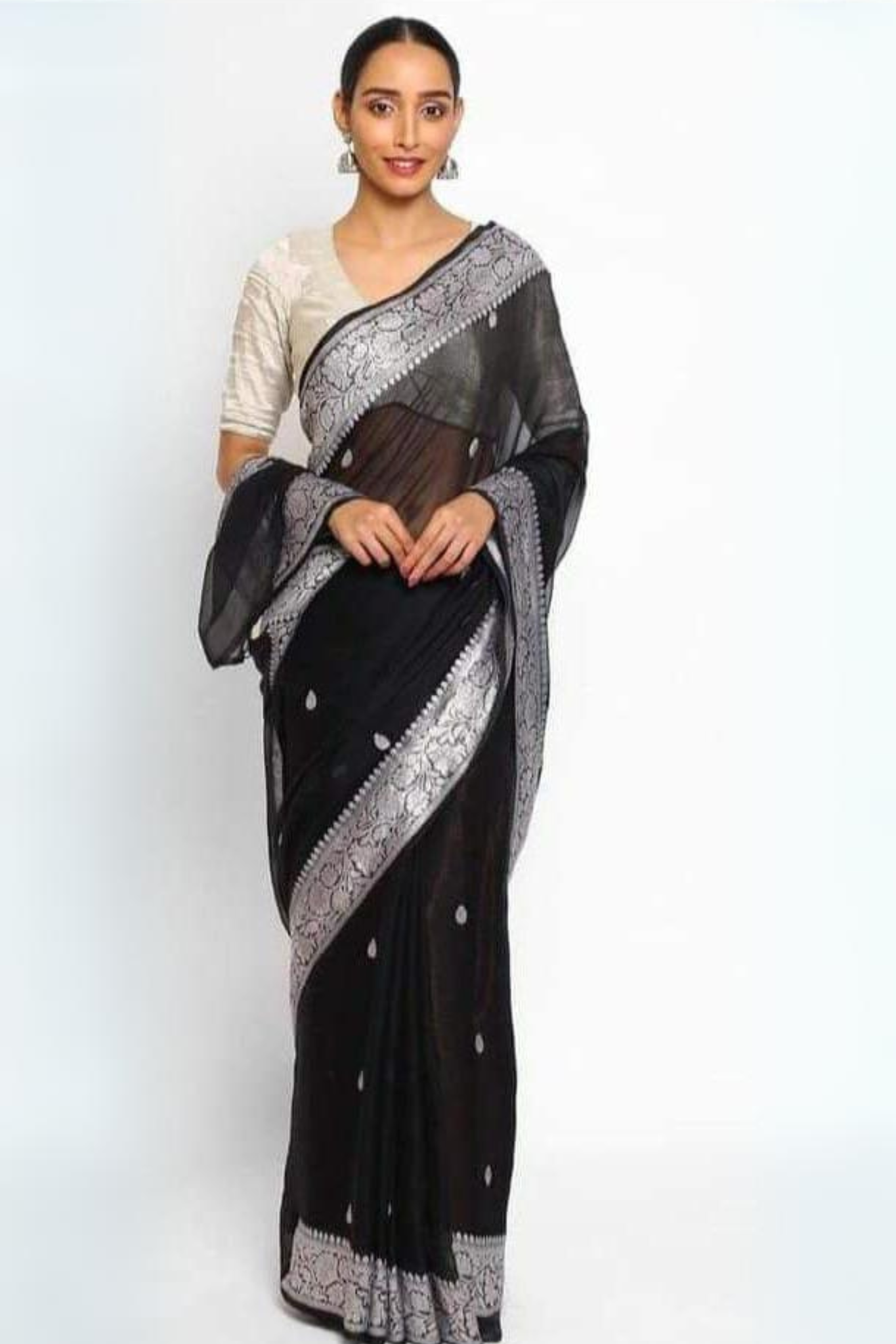 Black Banarasi Khaddi Georgette Saree