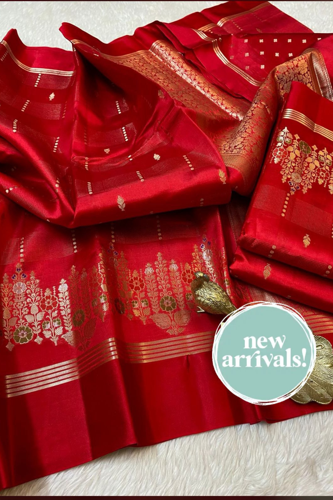 Pure Handloom Lotus Motif Katan Silk Sarees