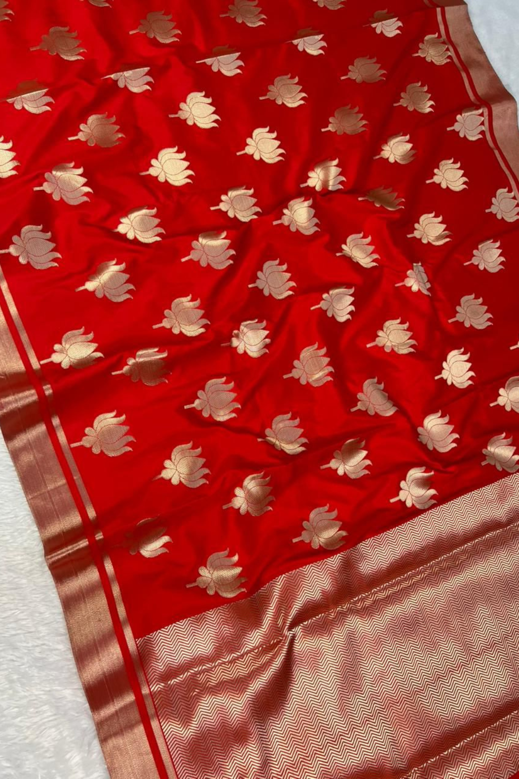 Pure Handloom Lotus Motif Katan Silk Sarees