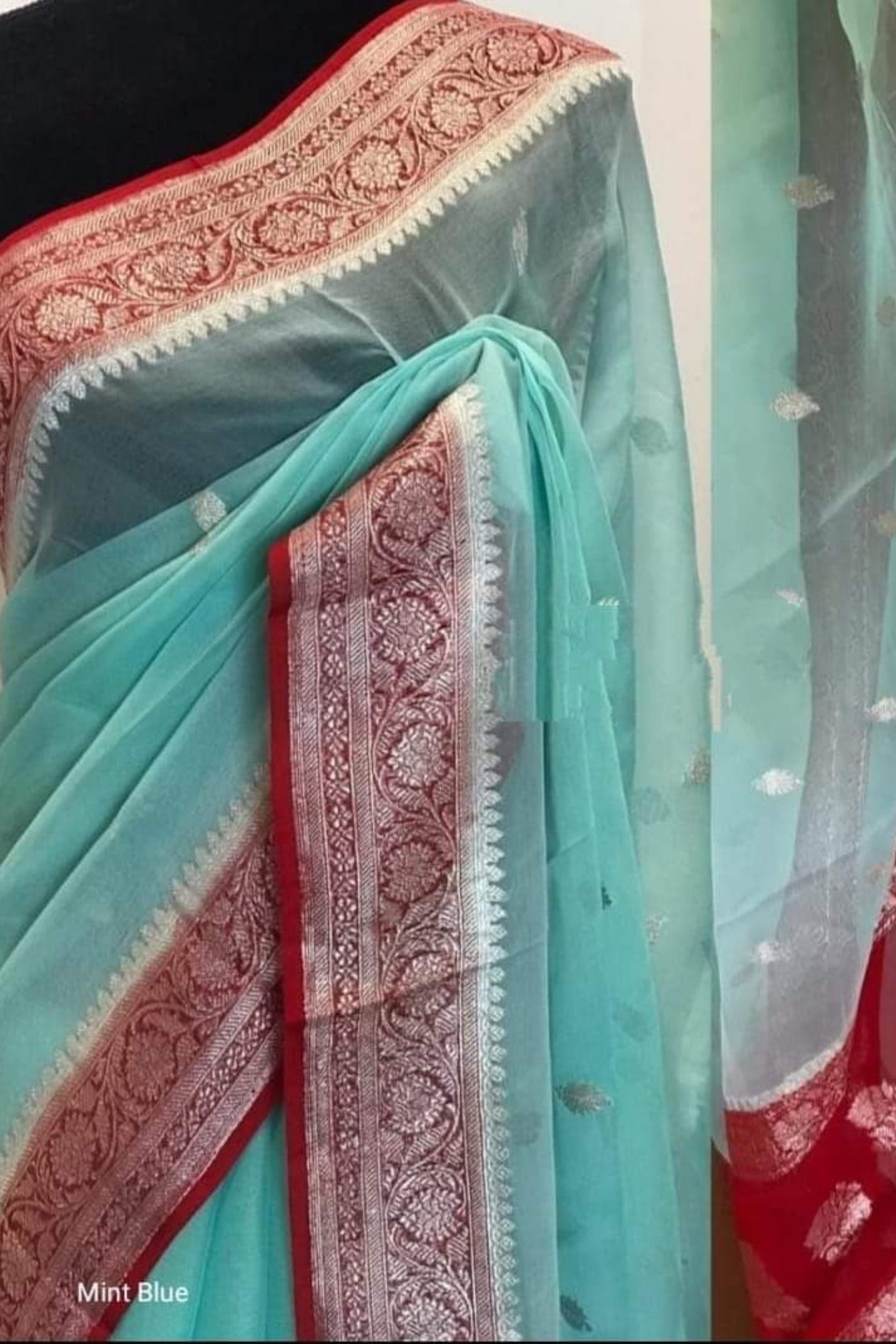 Sea Green Banarasi Khaddi Georgette Saree With Blouse