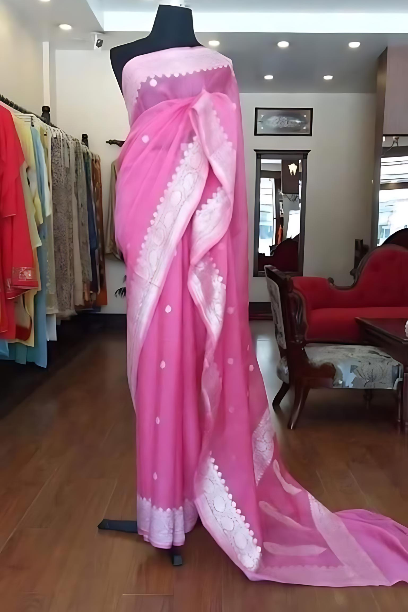 Dark Pink  Banarasi Khaddi Georgette Saree With Blouse