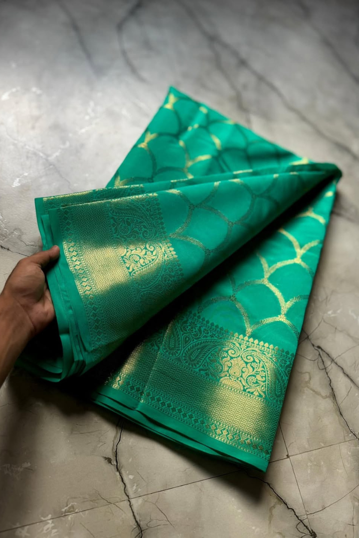 Sea Green Banarasi Katan Silk Saree with Zari & Heavy Pallu