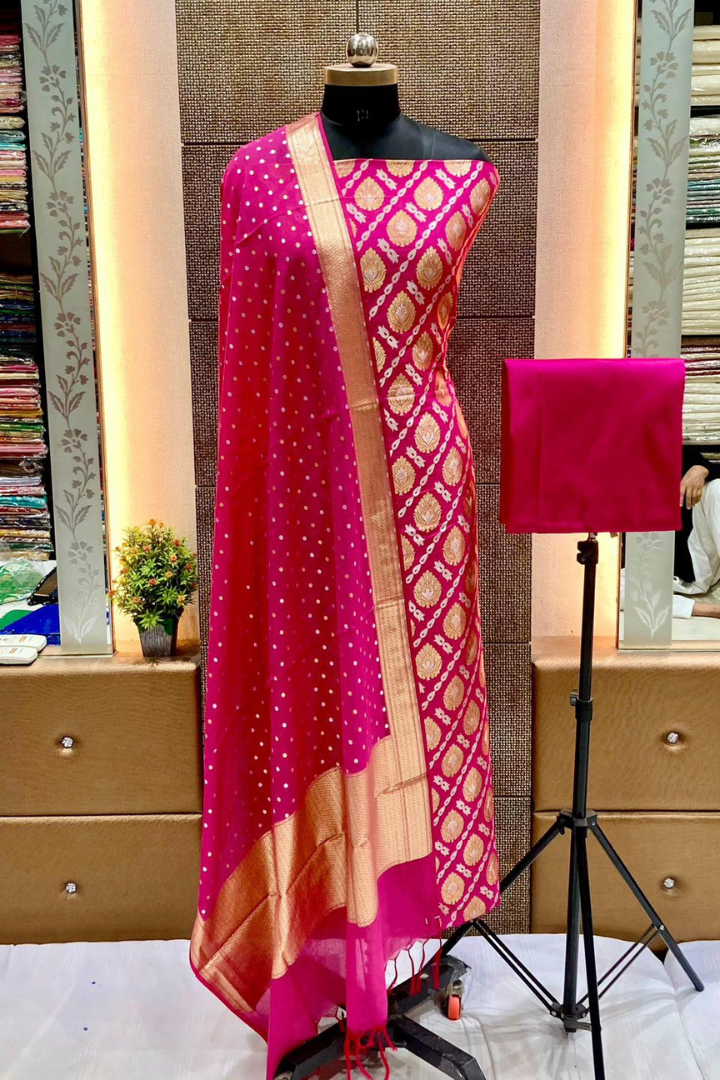 Pure Handloom Banarasi Silk Suit with Zari Weaving