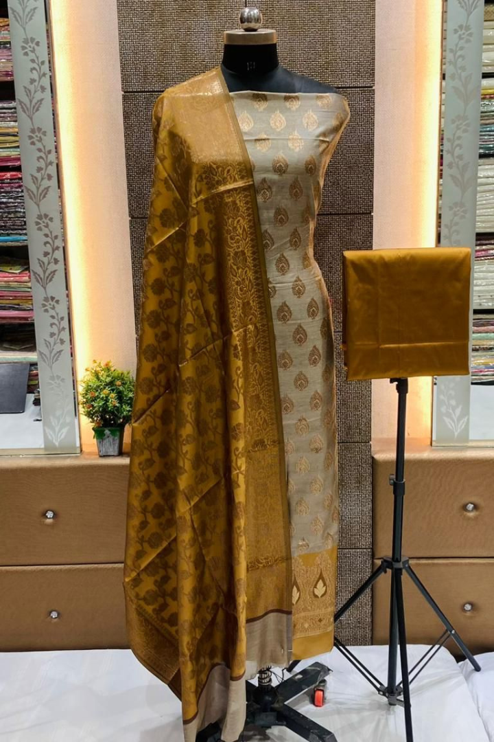 Elegant Banarasi Cotton Suit with Silk Dupatta