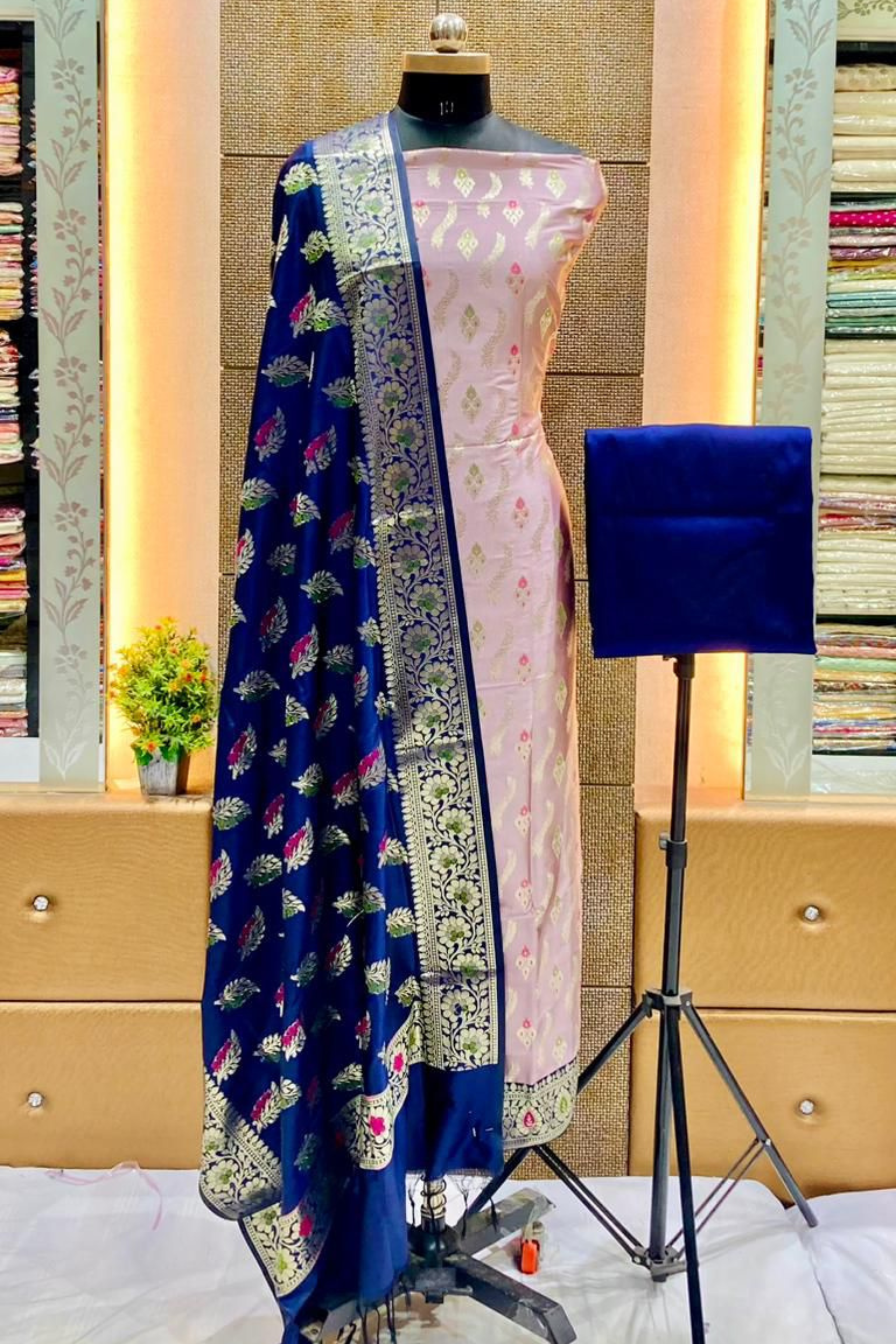 Banarasi Katan Silk Zari Weaving Suit with Alfi Dupatta