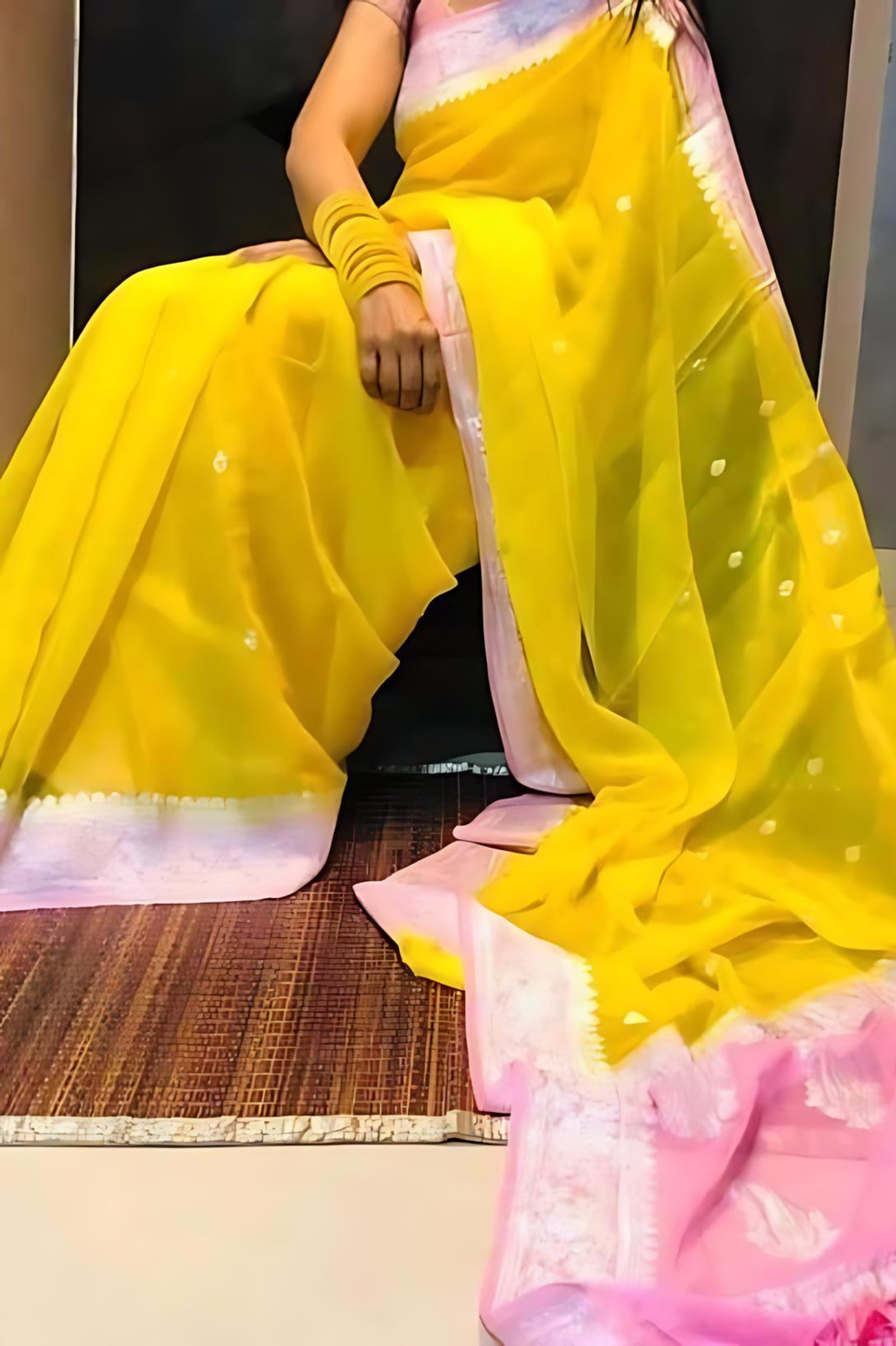 Turmeric Yellow  Banarasi Khaddi Georgette Saree With Blouse