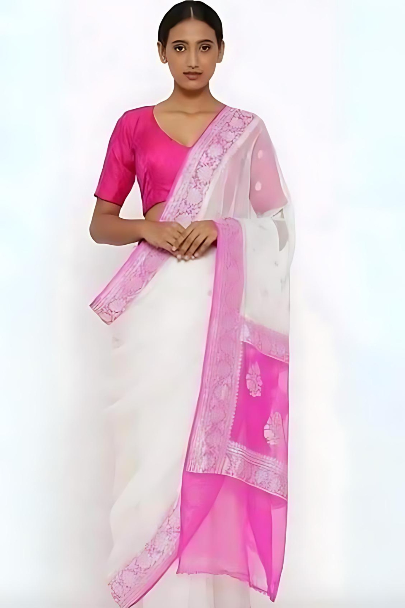 Pearl White  Banarasi Khaddi Georgette Saree With Blouse