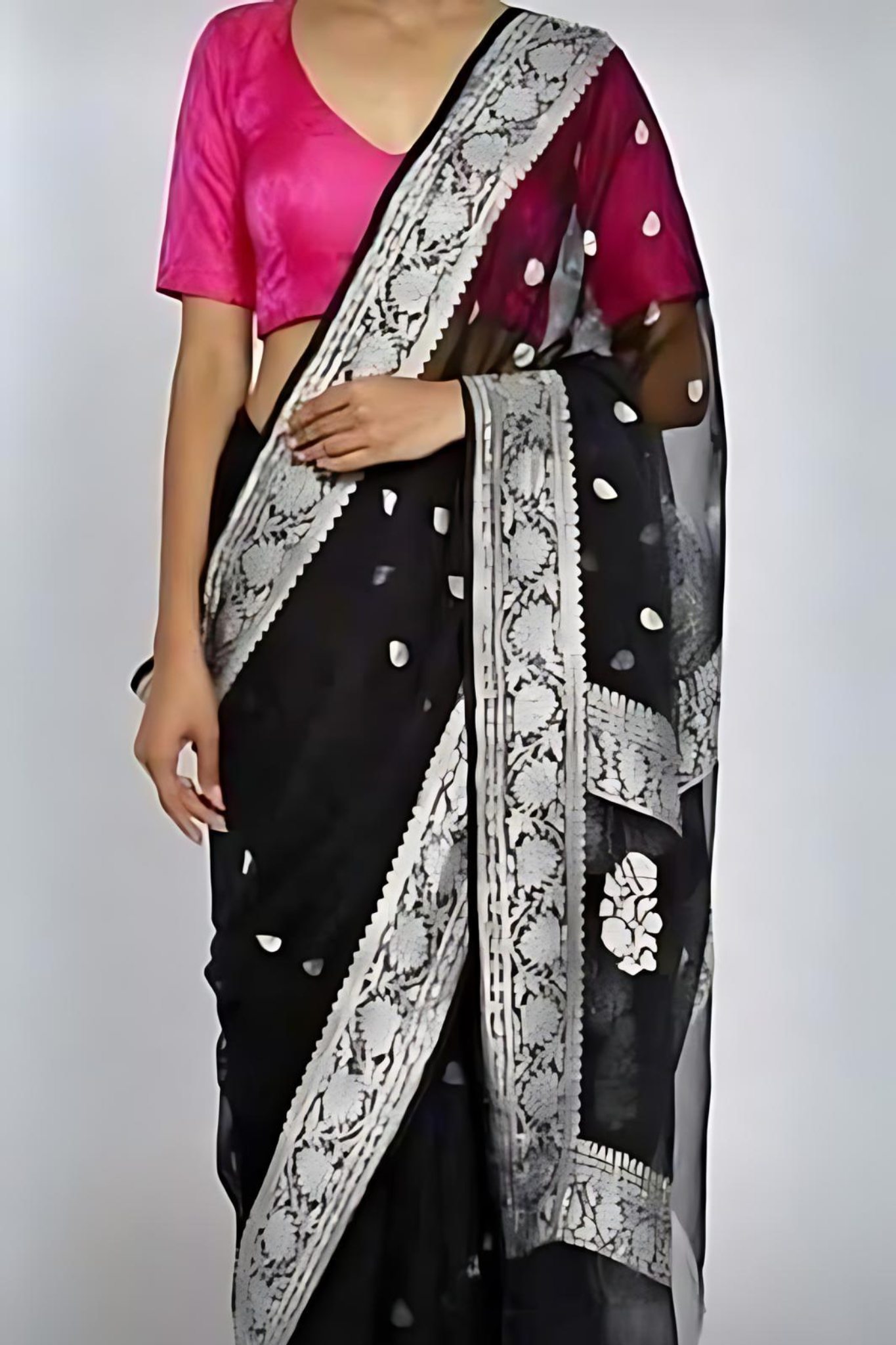 Bold Black Banarasi Khaddi Georgette Saree With Blouse