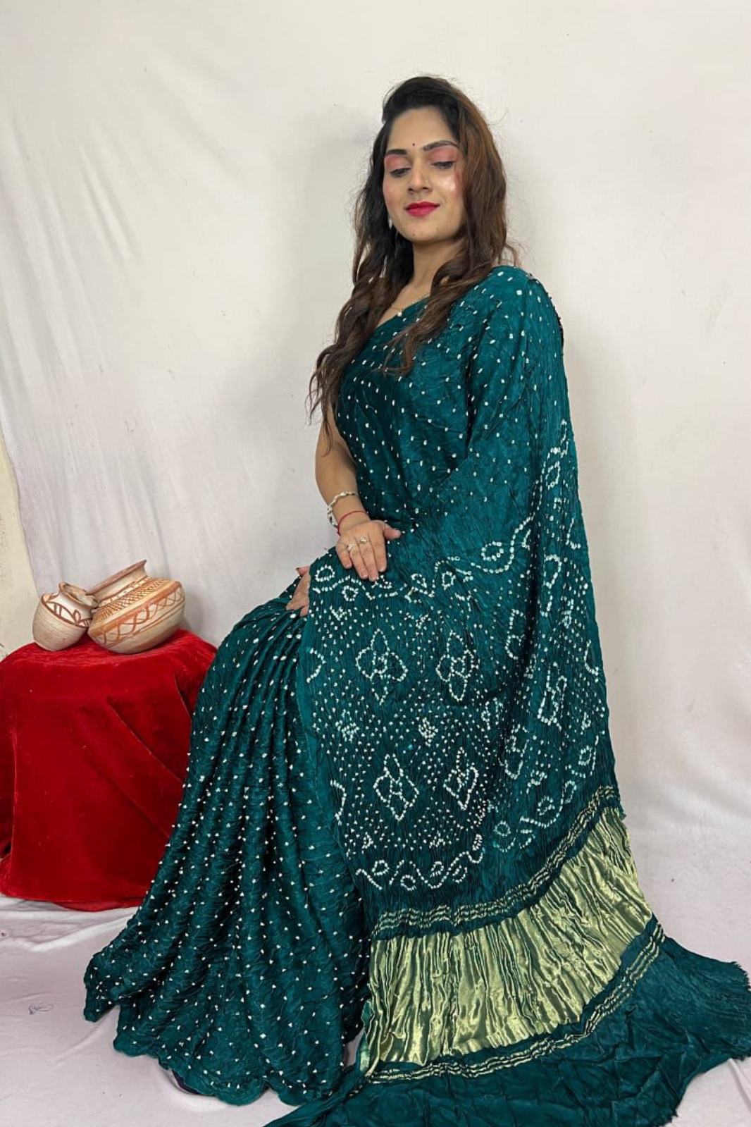 Peacock Blue Bandhani Modal Silk Saree