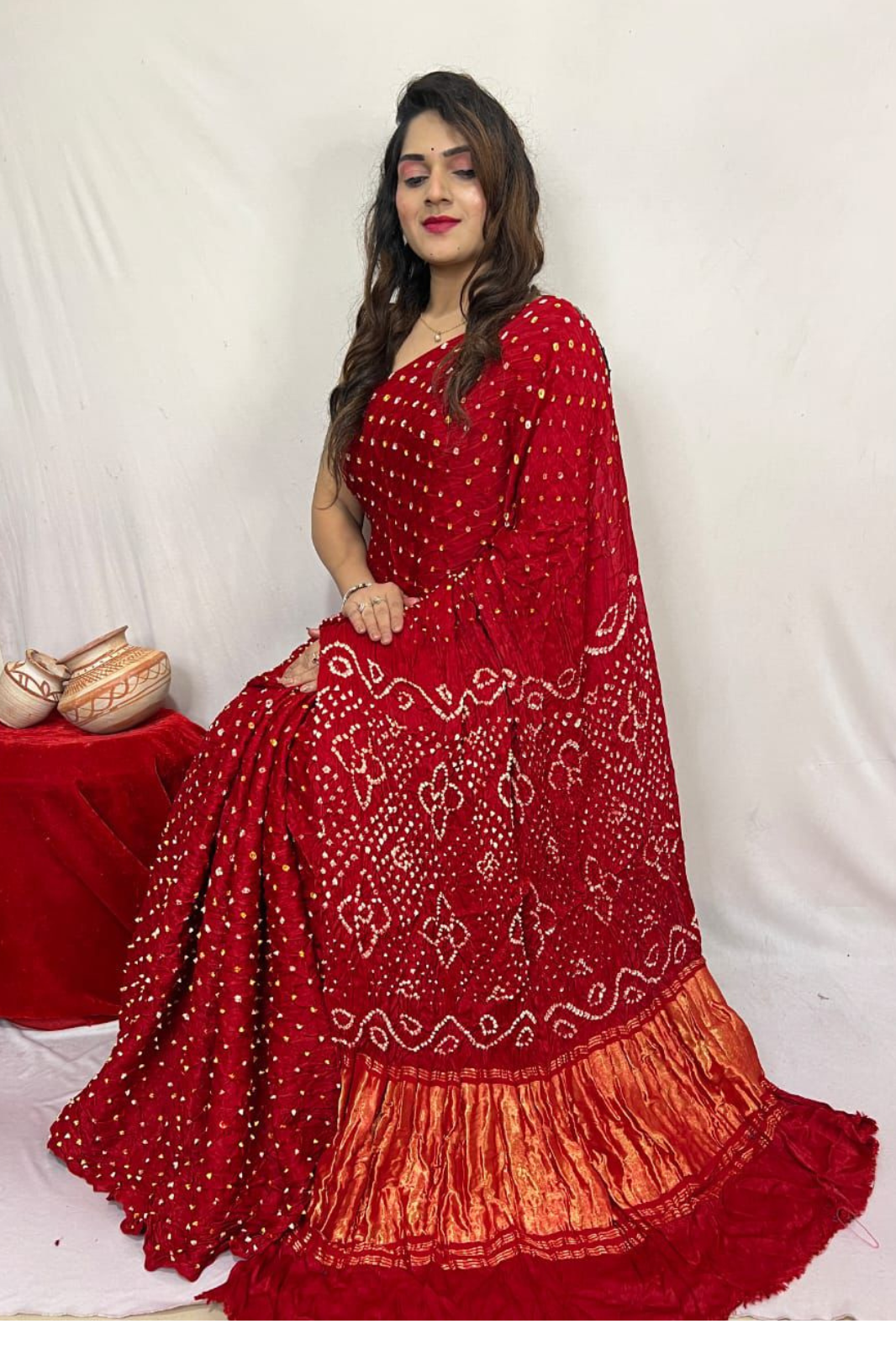 Sindoori Red Bandhani Modal Silk Saree