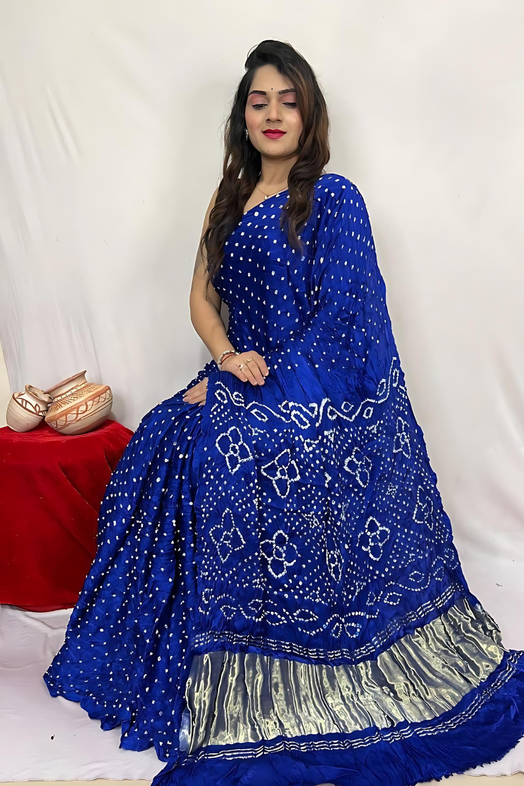 Royal Blue Bandhani Modal Silk Saree