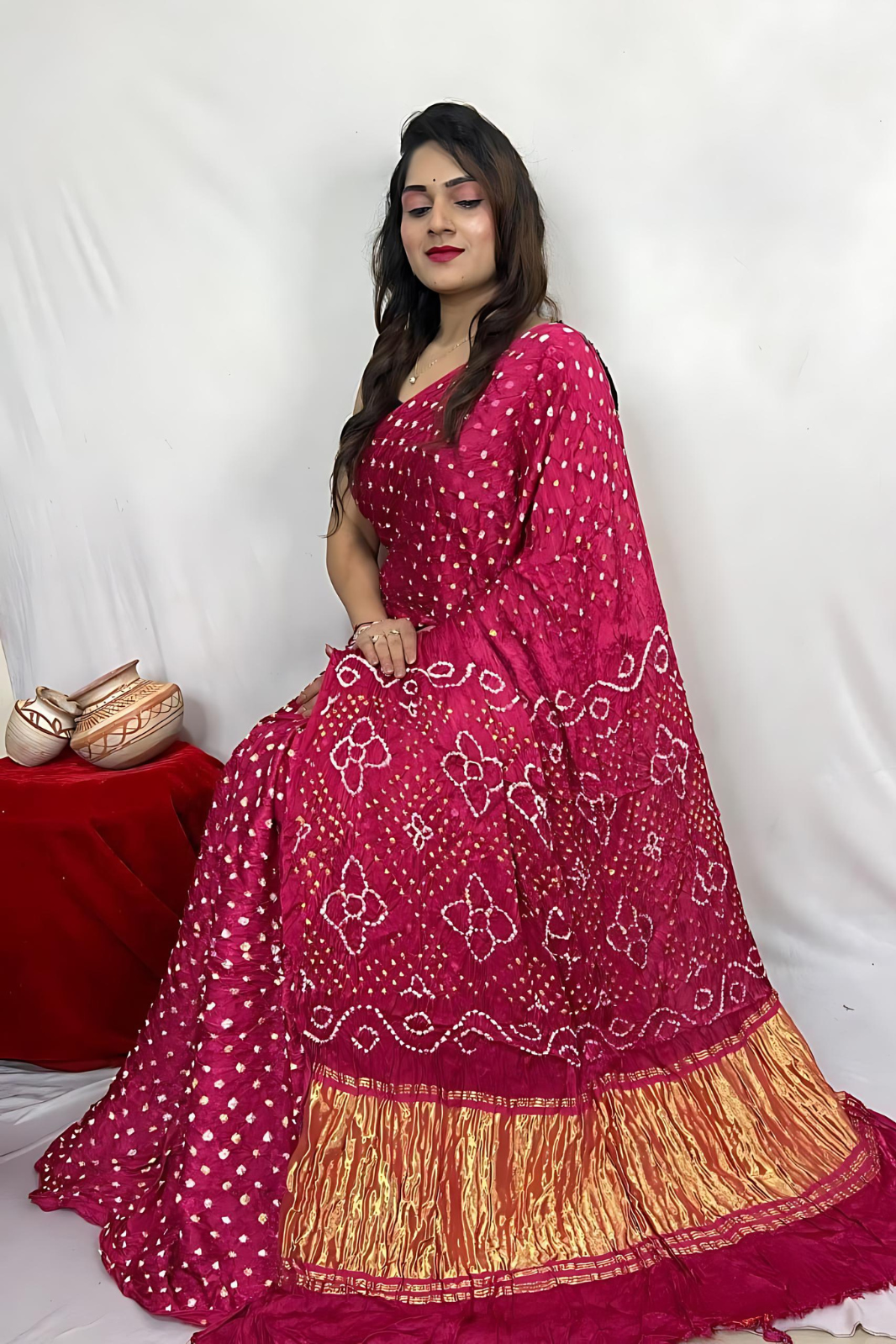 Dazzling Pink Bandhani Modal Silk Saree