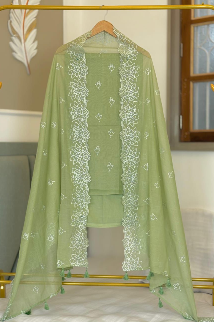 Elegant Banarasi Mal Chanderi Embroidered Suit with Dupatta & Bottom