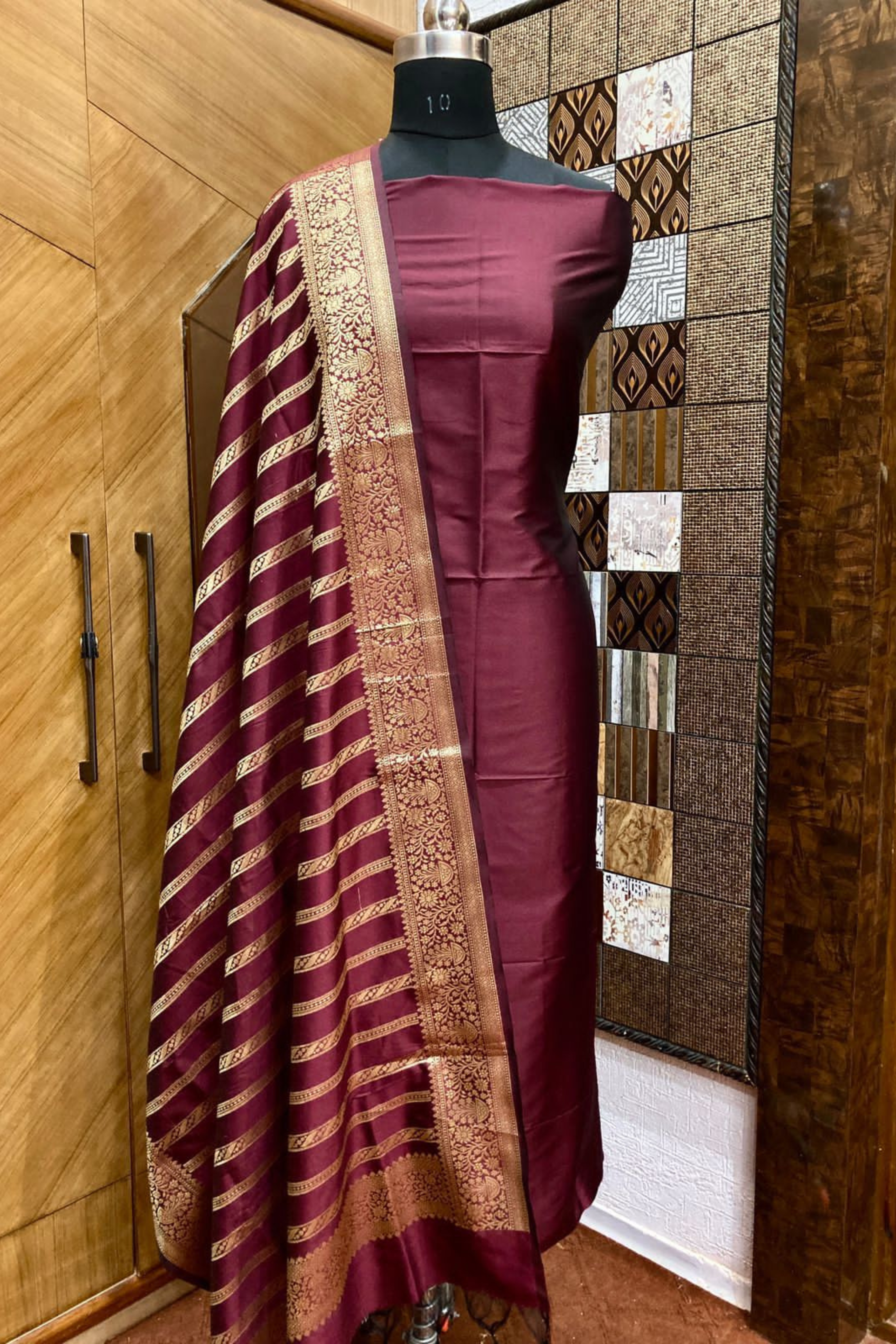 Banarasi Katan Pushpa Silk Suit with Zari Weaving Dupatta