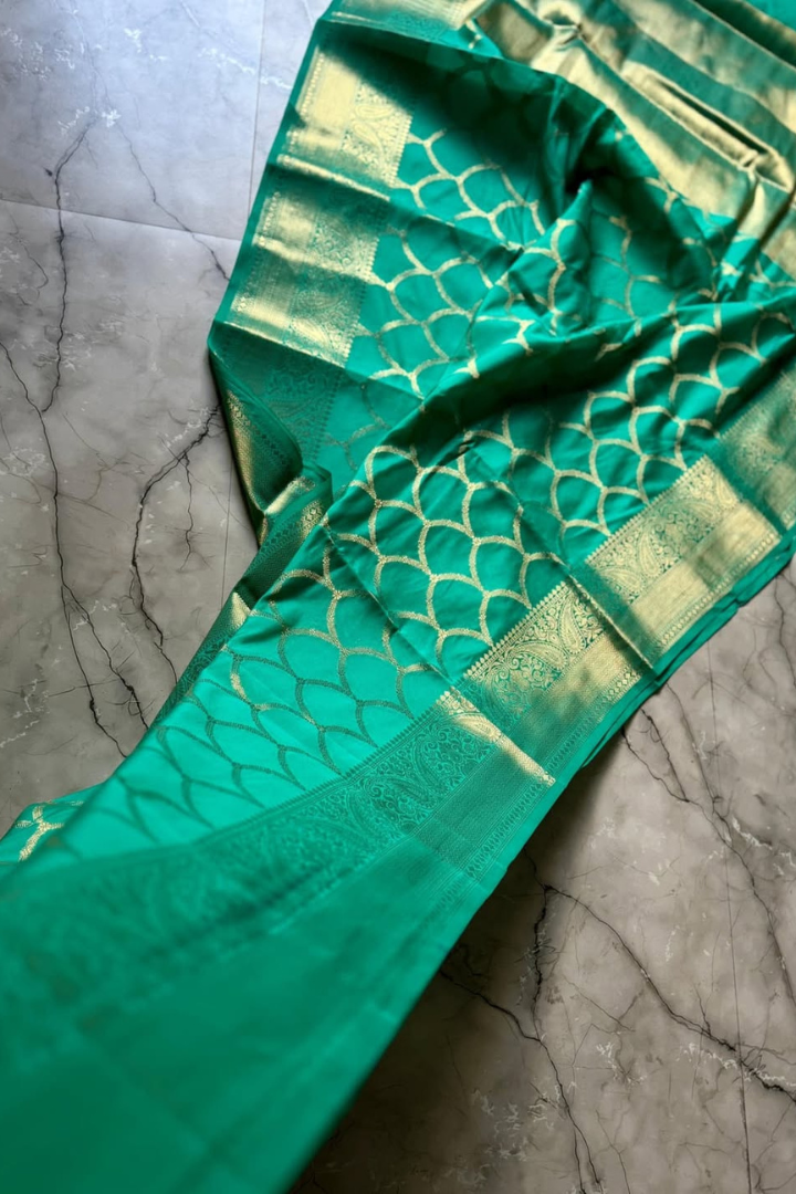 Sea Green Banarasi Katan Silk Saree with Zari & Heavy Pallu