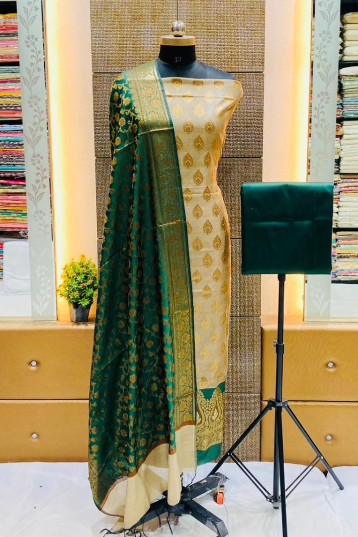 Elegant Banarasi Cotton Suit with Silk Dupatta