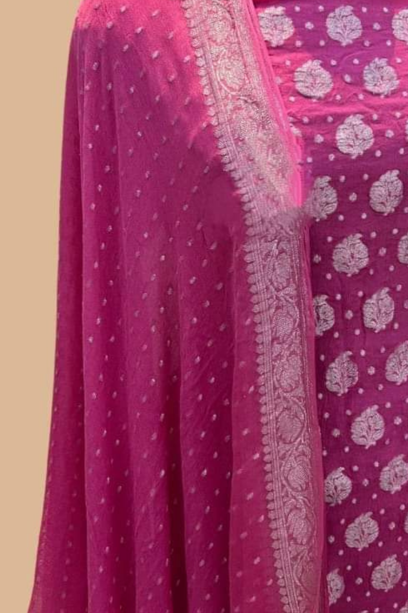 Crimson Pink Banarasi Khaddi Georgette Dress