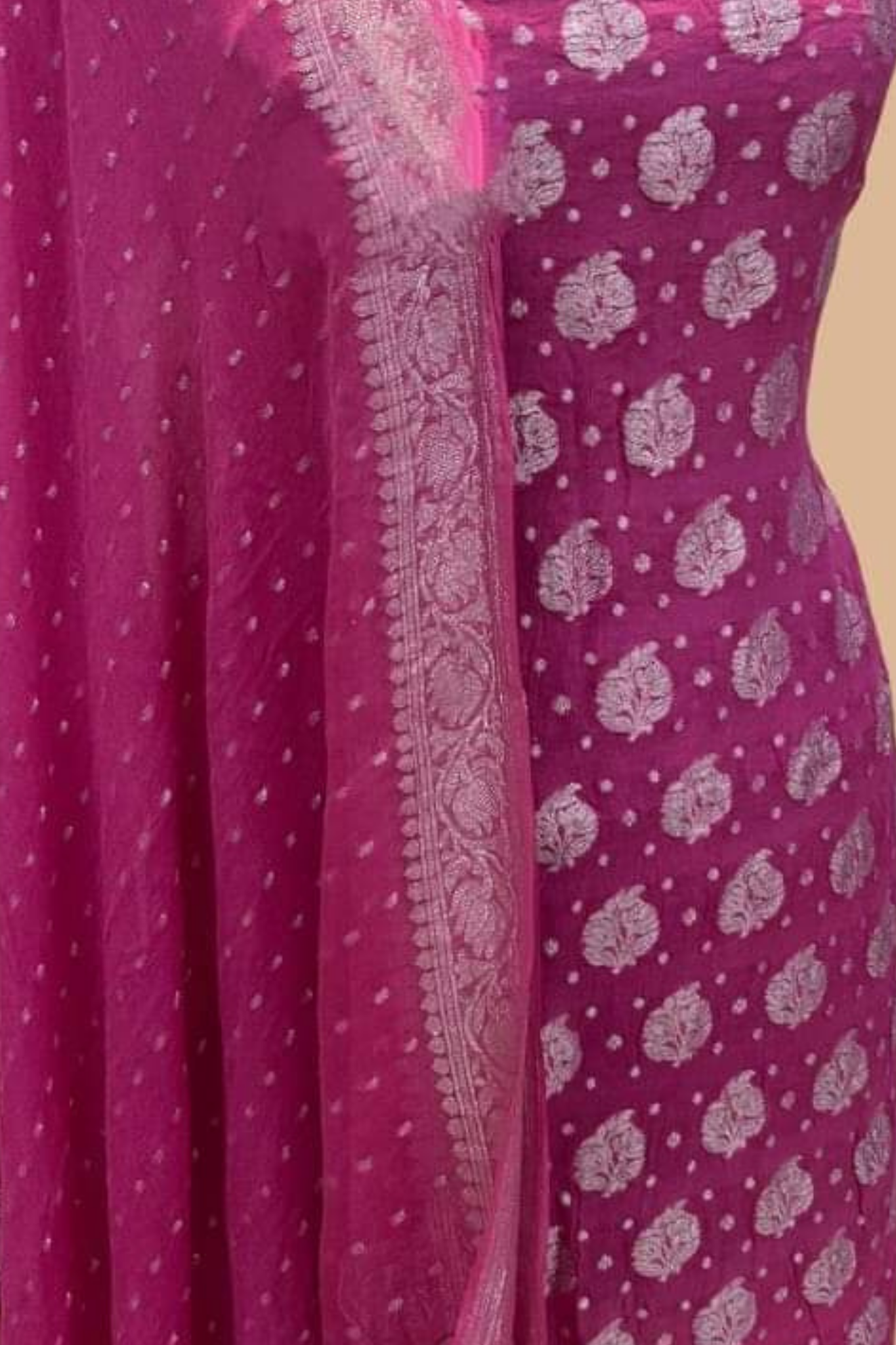 Crimson Pink Banarasi Khaddi Georgette Dress