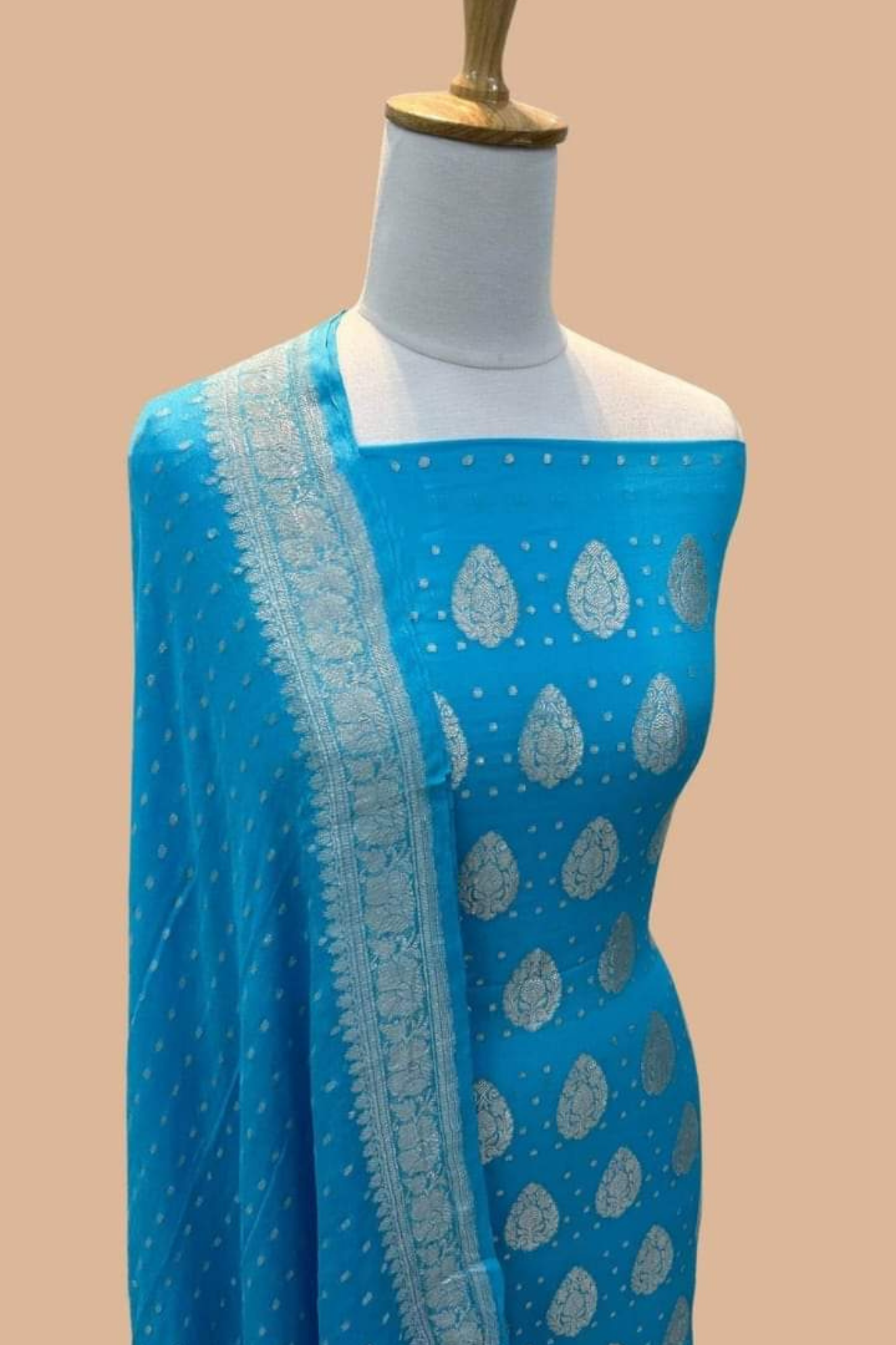 Sky Blue Banarasi Khaddi Georgette Dress