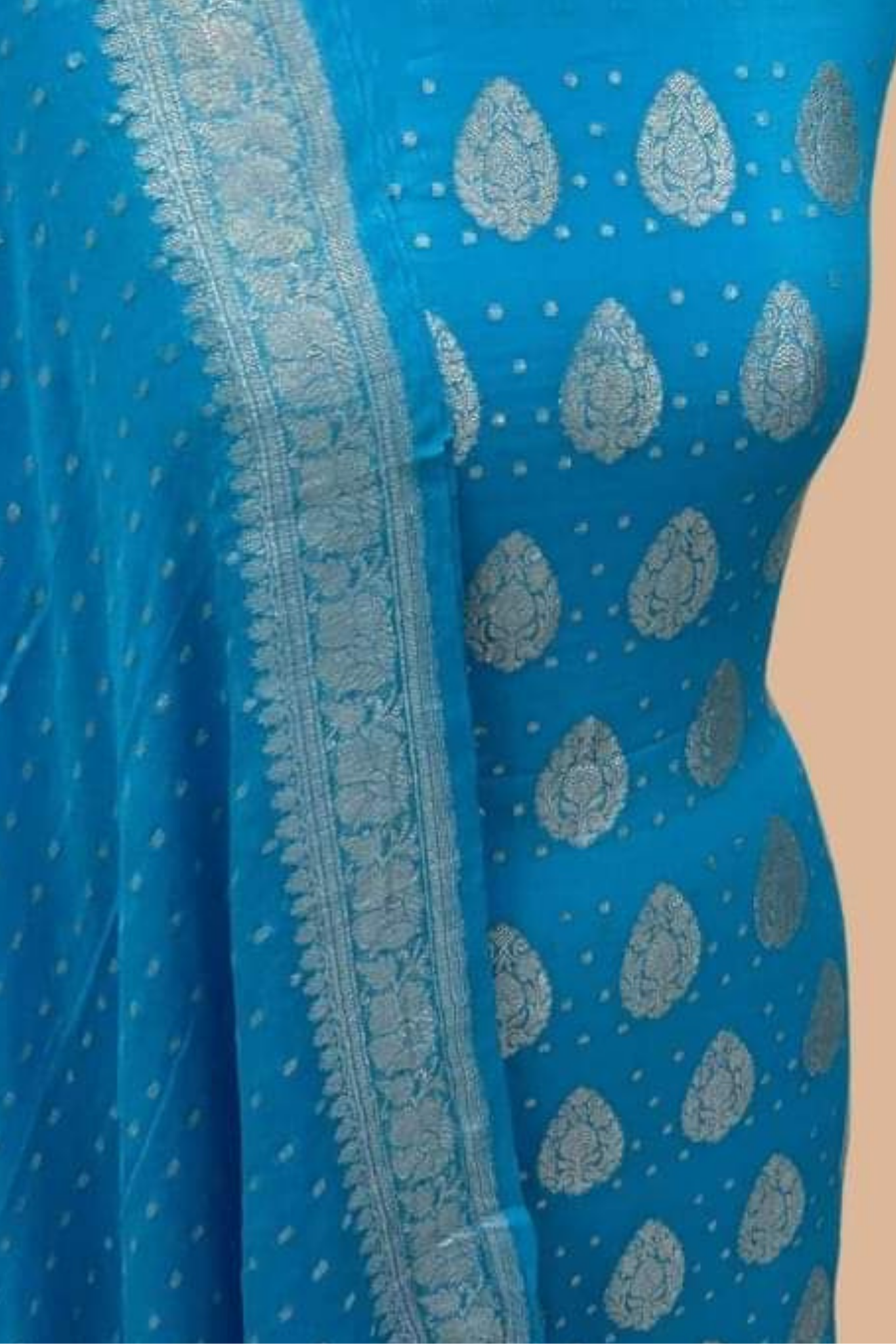Sky Blue Banarasi Khaddi Georgette Dress