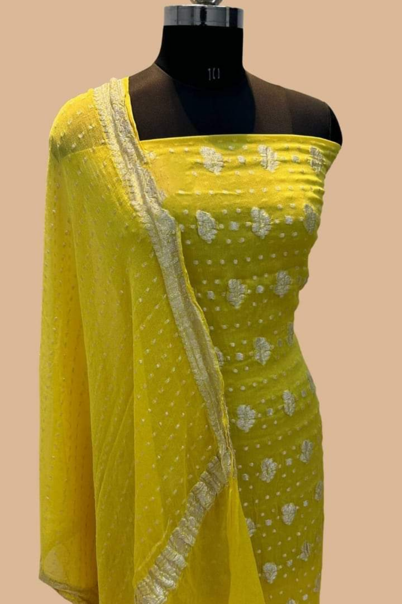Sunshine Yellow Banarasi Khaddi Georgette Dress