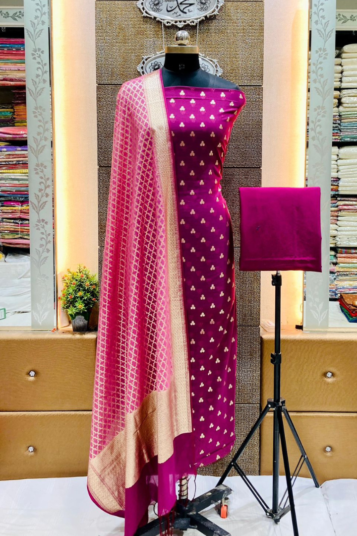 Pure Banarasi Cotton Lurex Handloom Suit with Dupatta & Bottom