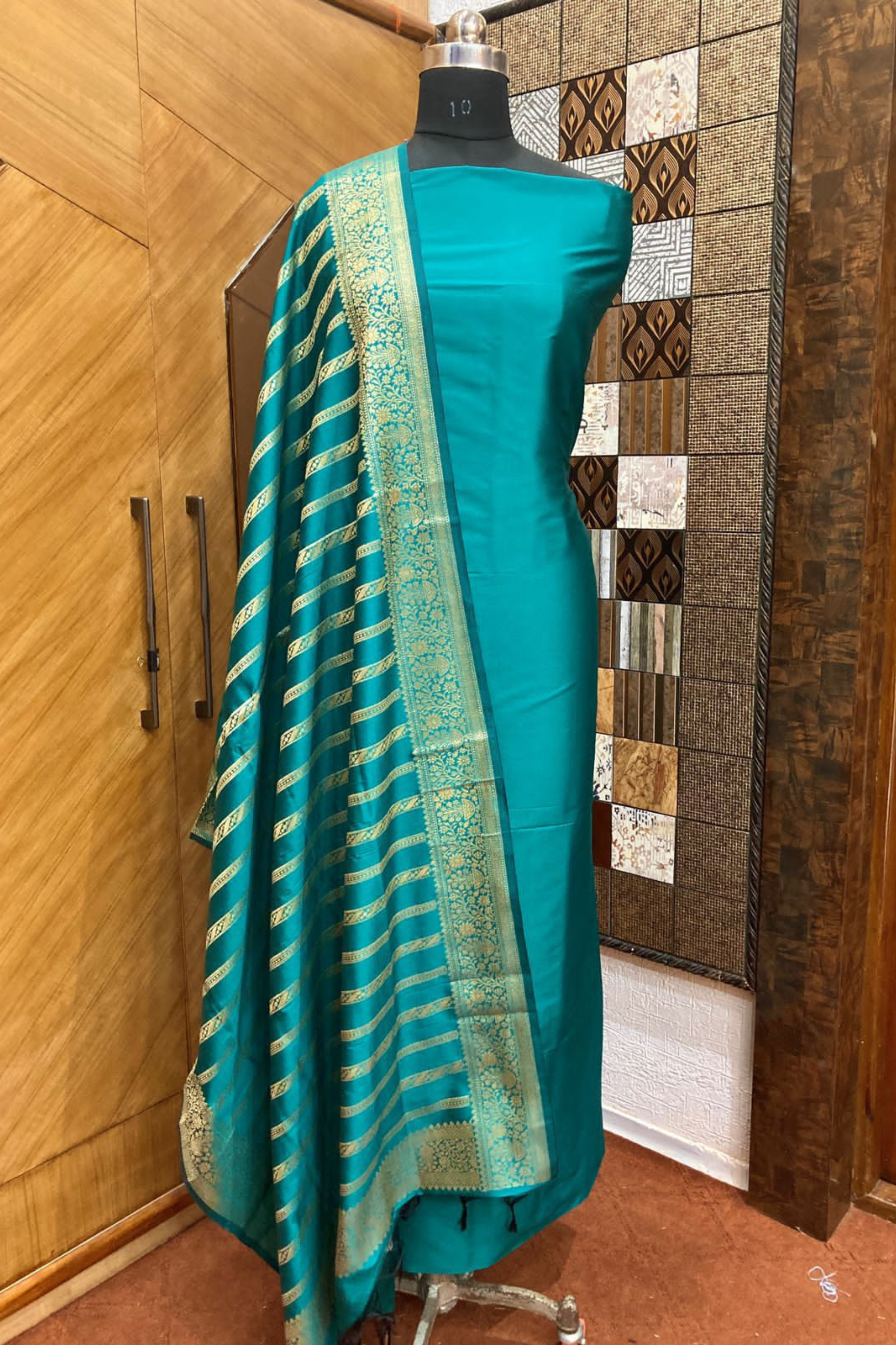 Banarasi Katan Pushpa Silk Suit with Zari Weaving Dupatta