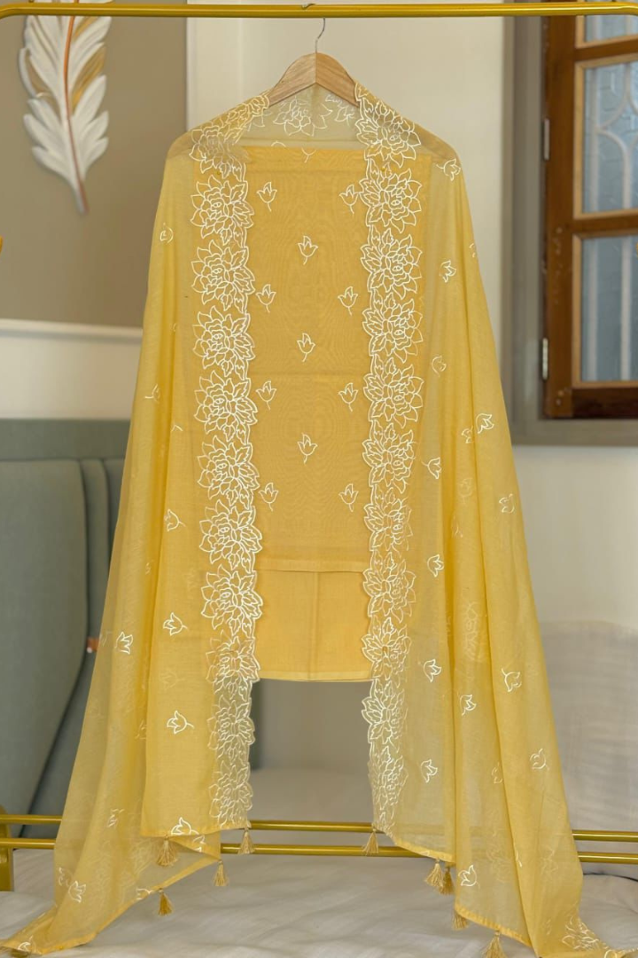 Elegant Banarasi Mal Chanderi Embroidered Suit with Dupatta & Bottom