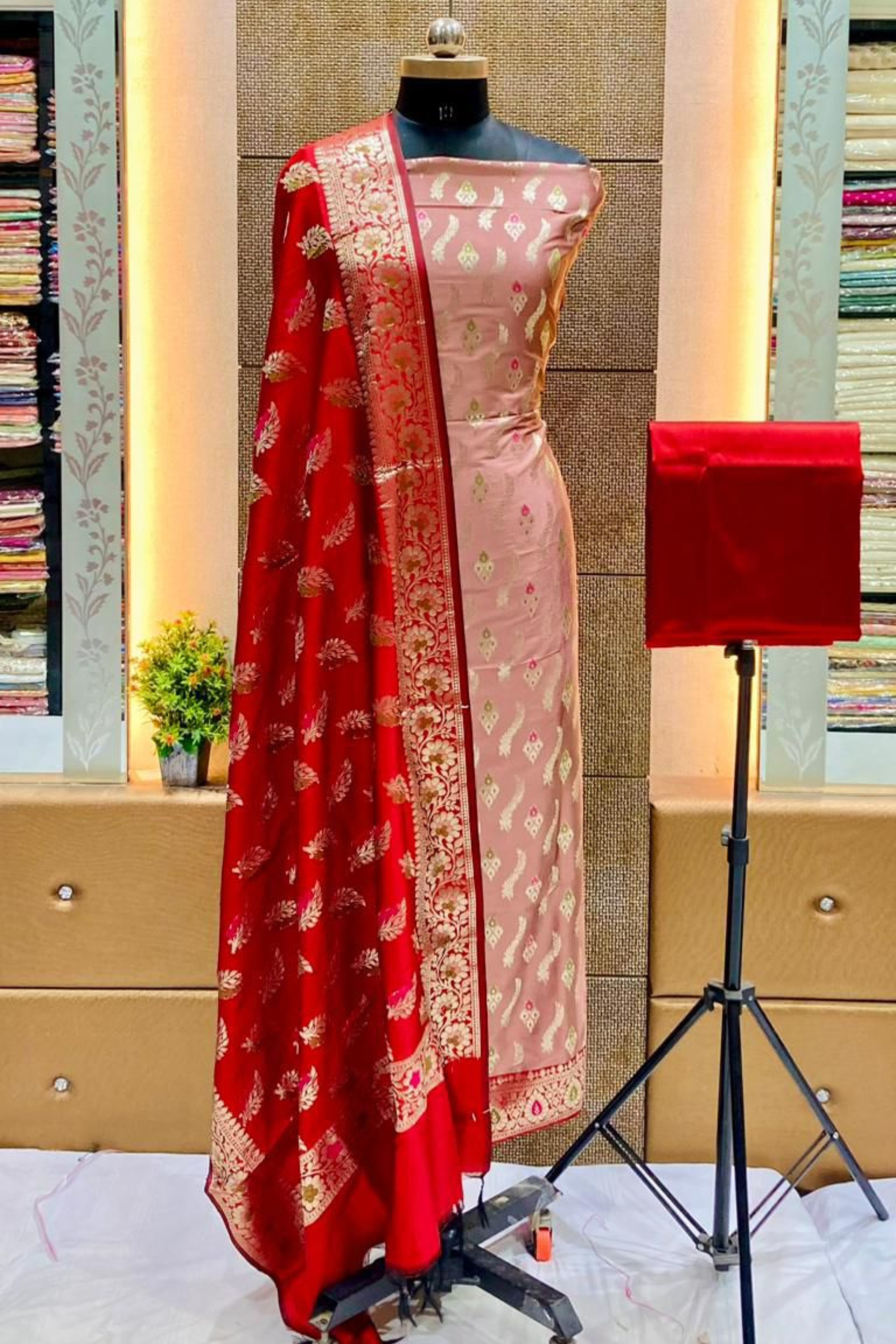 Banarasi Katan Silk Zari Weaving Suit with Alfi Dupatta