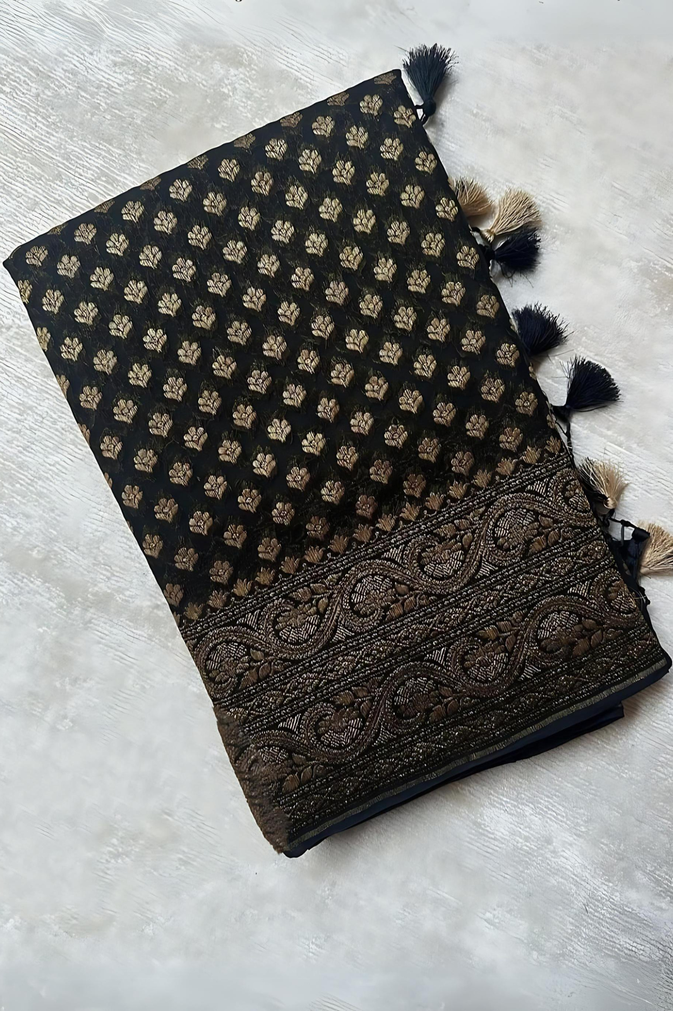 Gorgeous Black Banarasi Khaddi Georgette Saree