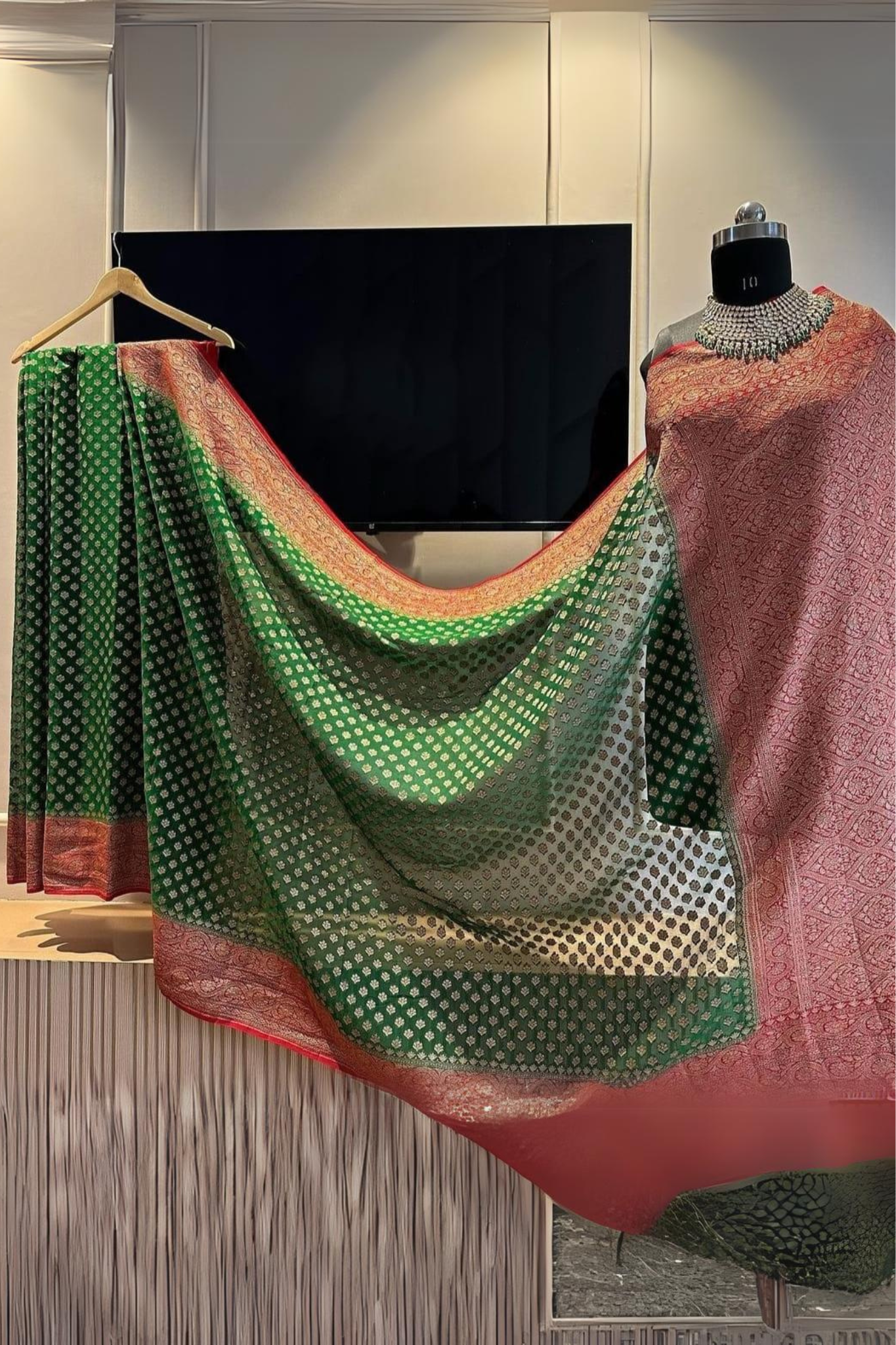 Glorious Green Banarasi Khaddi Georgette Saree