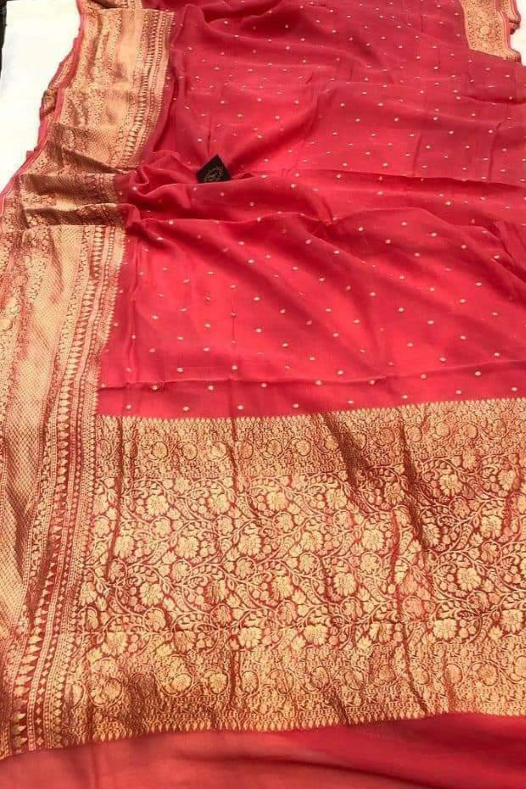 Rose Red Banarasi Khaddi Georgette Saree