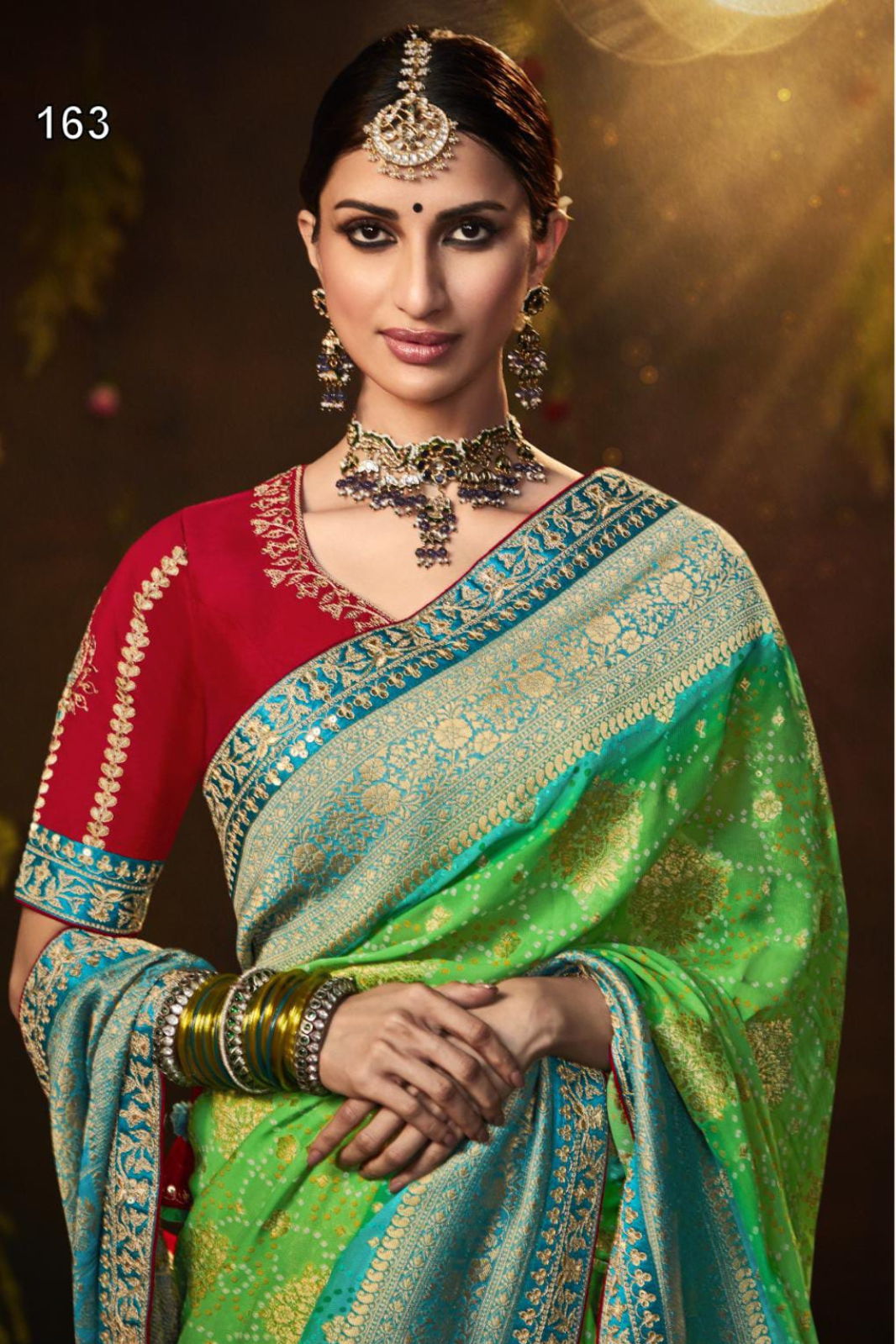 Neon Green With Firozi Pure Bandhani Khaddi Georgette Sarees
