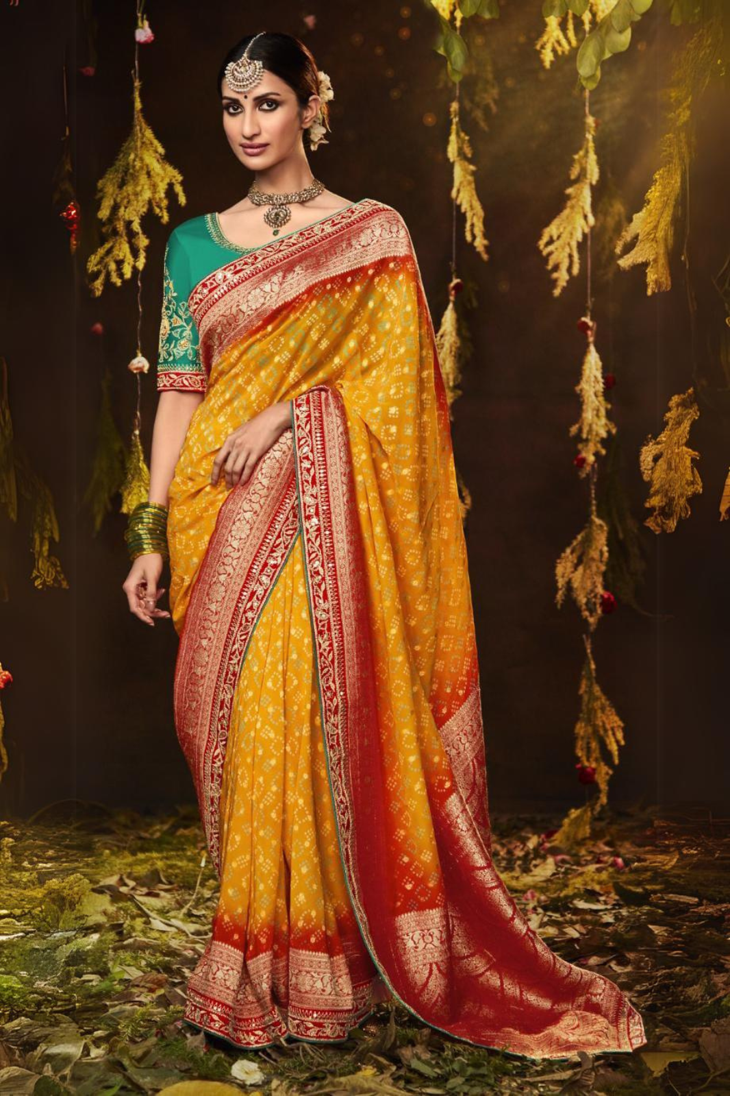 Haldi Yellow Pure Bandhani Khaddi Georgette Sarees