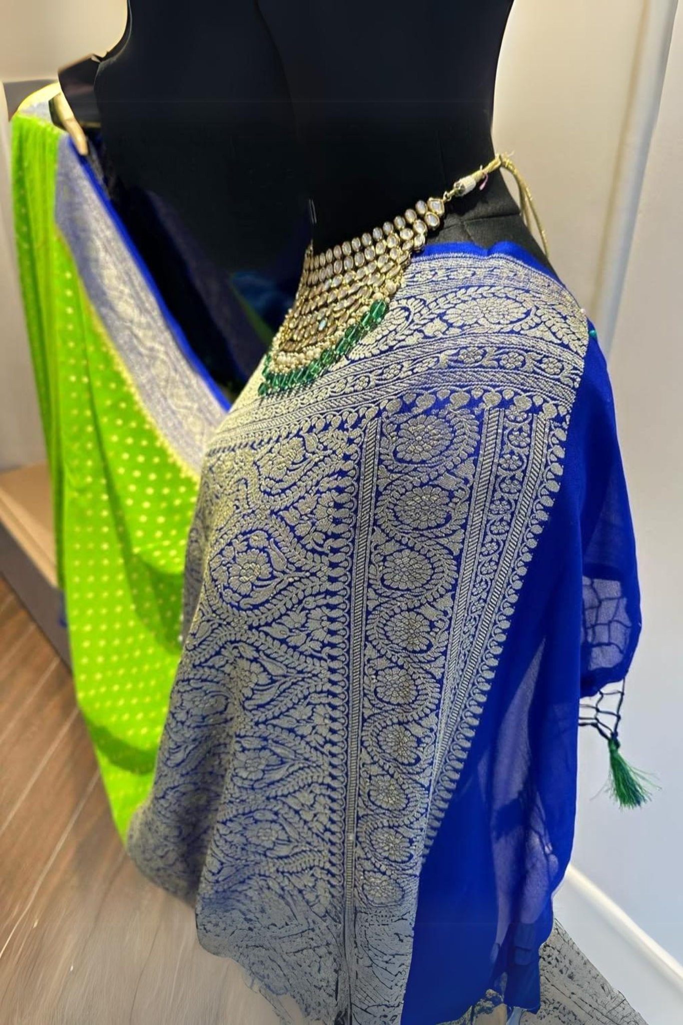 Lime Green Banarasi Khaddi Georgette Saree
