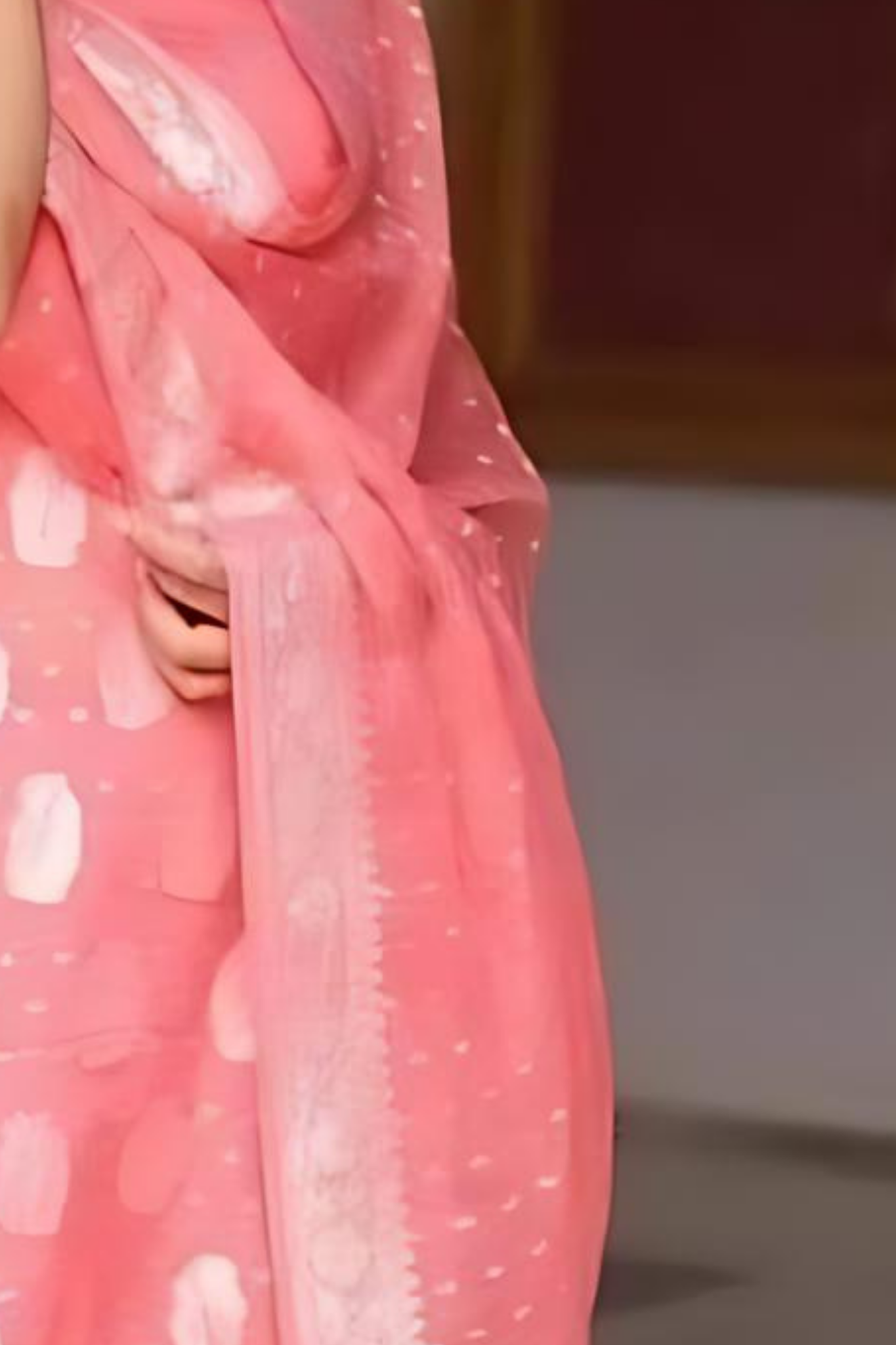 Peachish Pink Banarasi Khaddi Georgette Dress