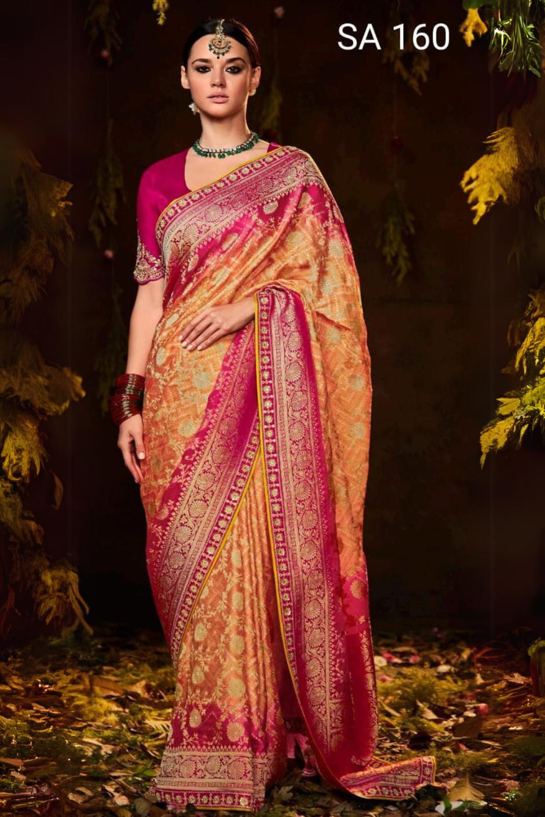 Orange With Pink Pure Bandhani Khaddi Georgette Sarees