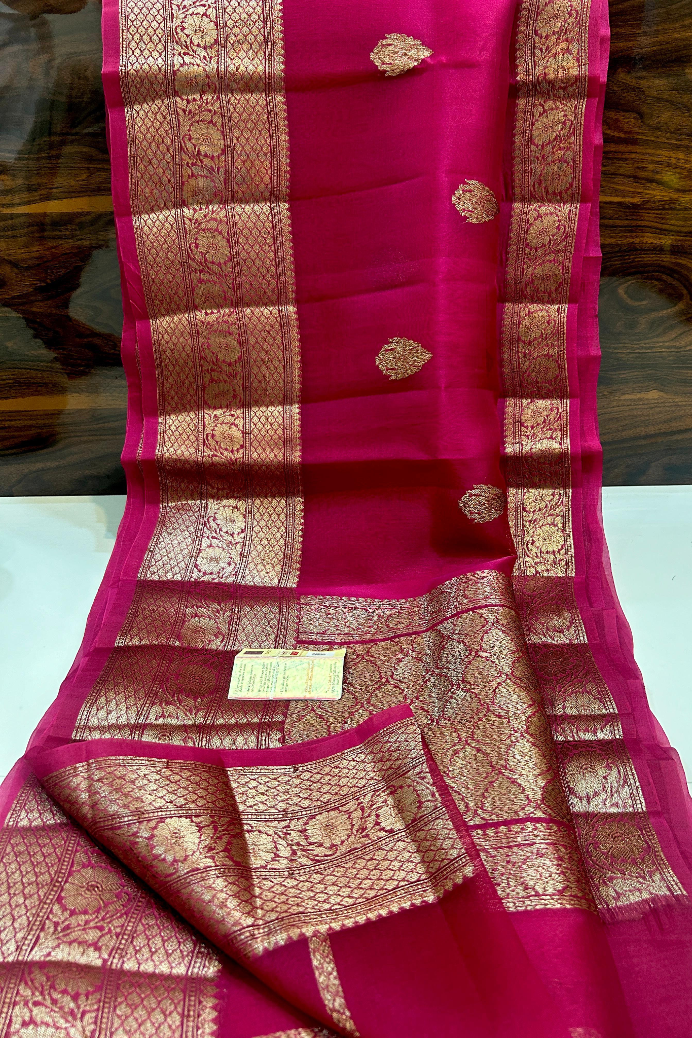 Rani Pink Banarasi  Kora Silk Saree With Grand Matt Finish
