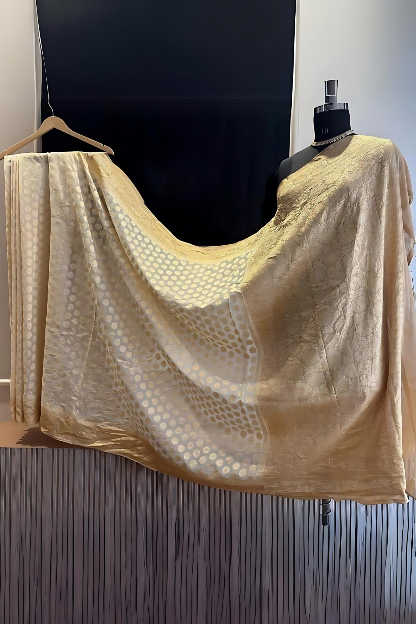 Beige Cream Banarasi Khaddi Georgette Saree