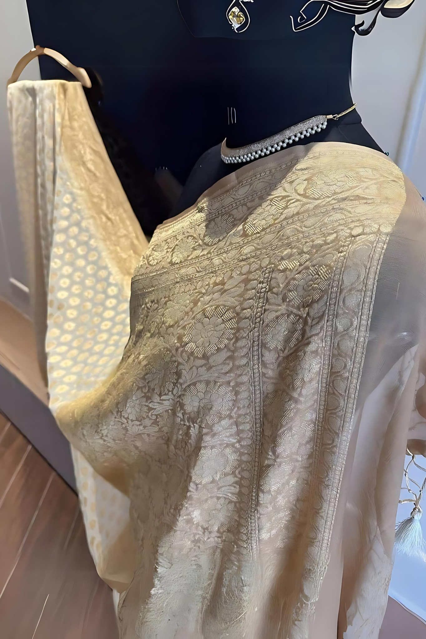 Beige Cream Banarasi Khaddi Georgette Saree