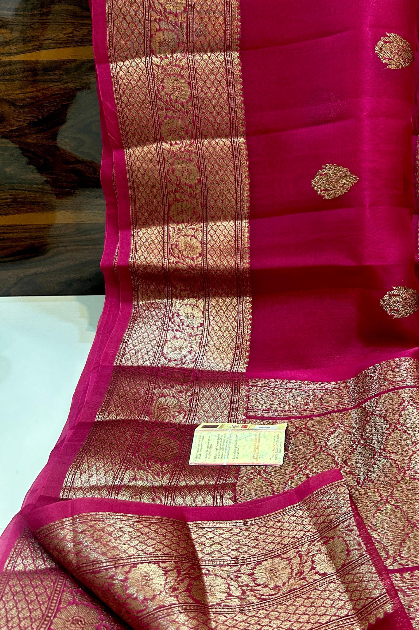 Rani Pink Banarasi  Kora Silk Saree With Grand Matt Finish
