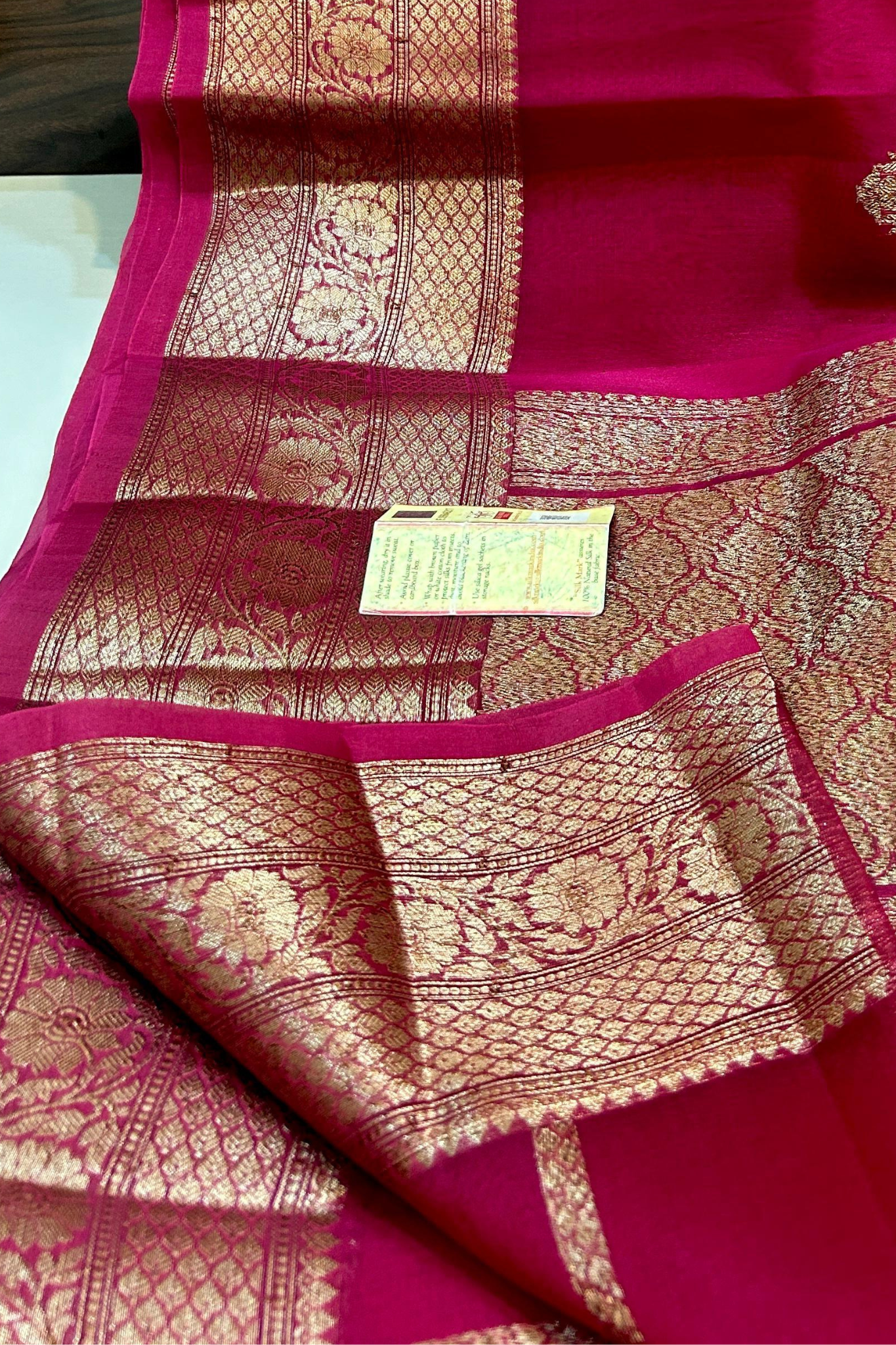Rani Pink Banarasi  Kora Silk Saree With Grand Matt Finish