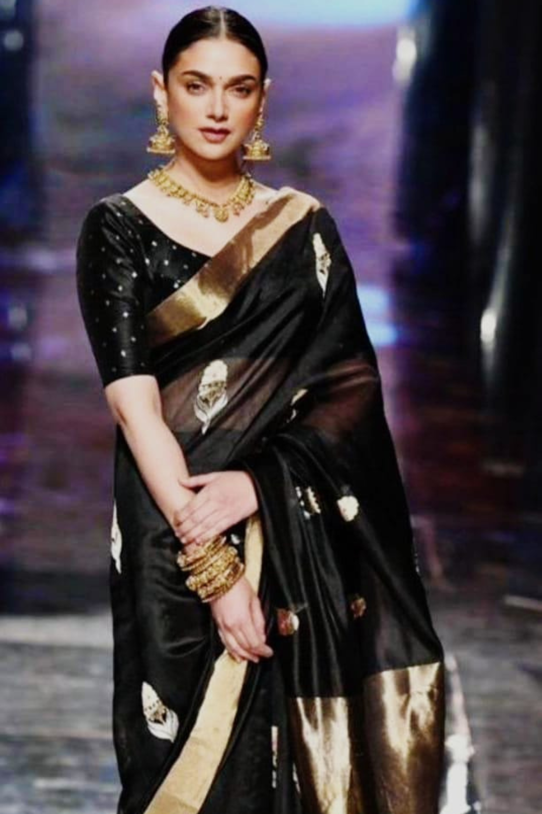 Black Resham Chanderi Silk Saree