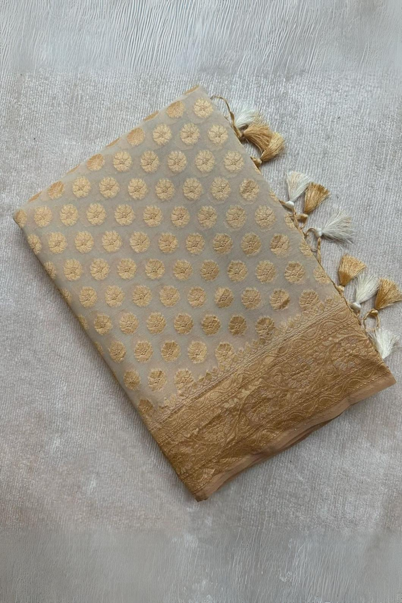 Beige Cream Banarasi Khaddi Georgette Saree